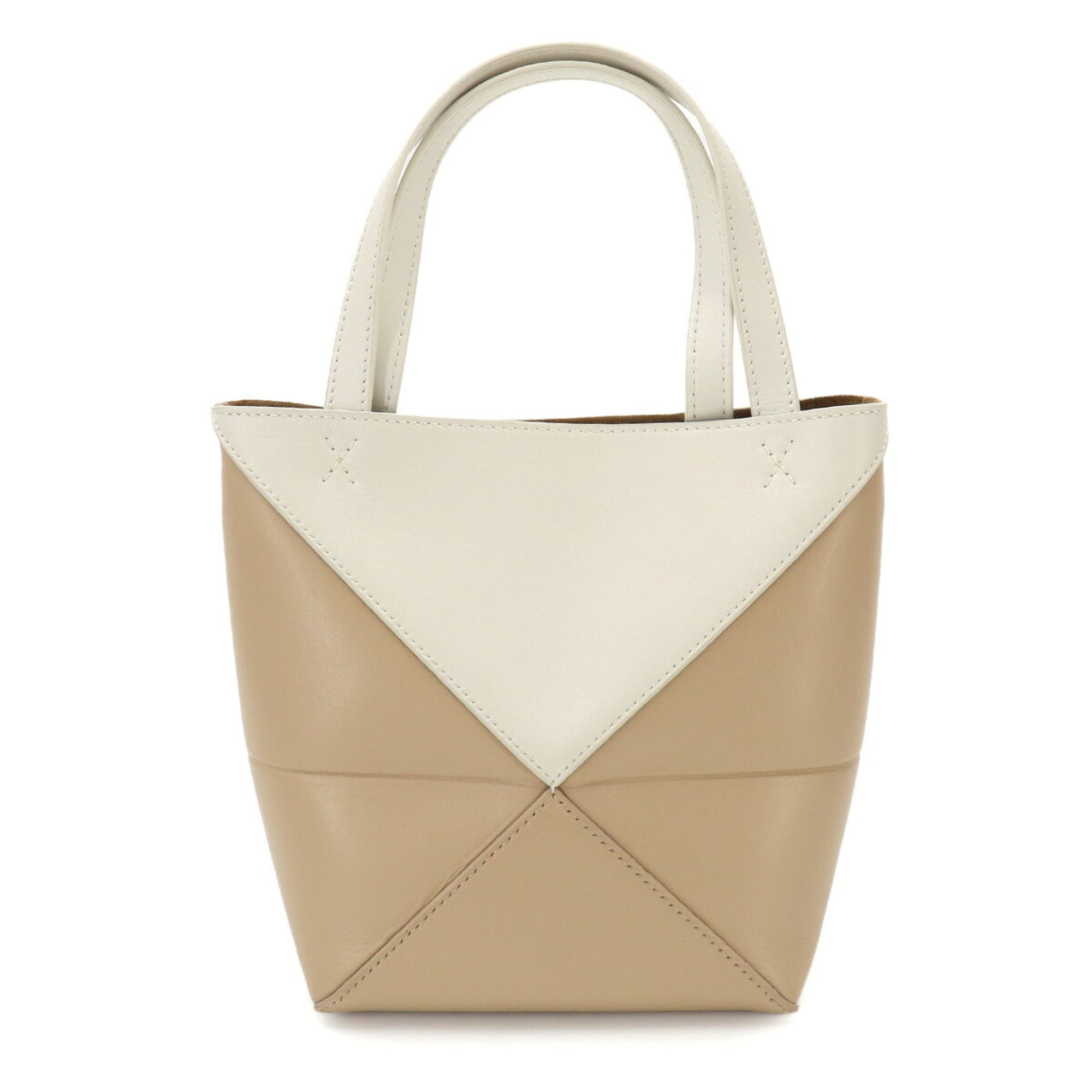 Loewe Puzzle Beige White Leather Handbag Tote Bag (Pre-Owned)