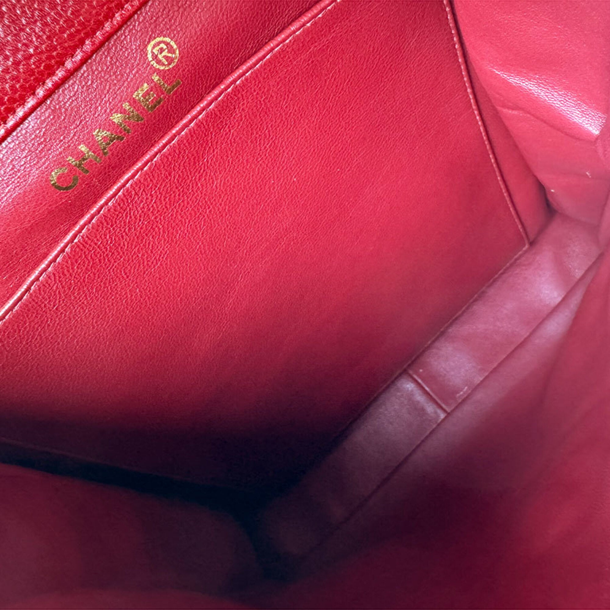 Chanel Red Color Grained Calfskin Shoulder Bag (Pre-Owned)