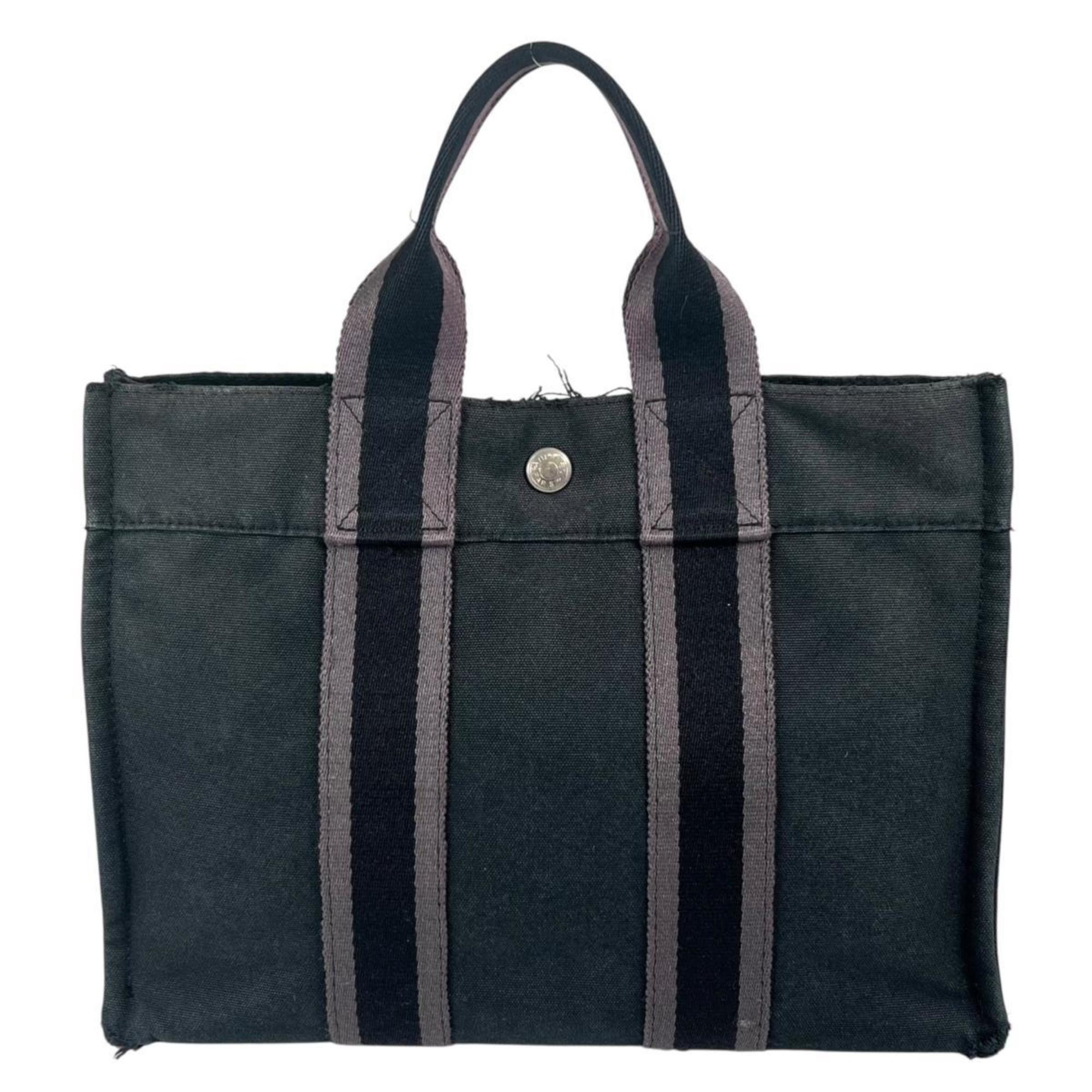 Hermes Black Canvas Handbag Tote Bag (Pre-Owned)