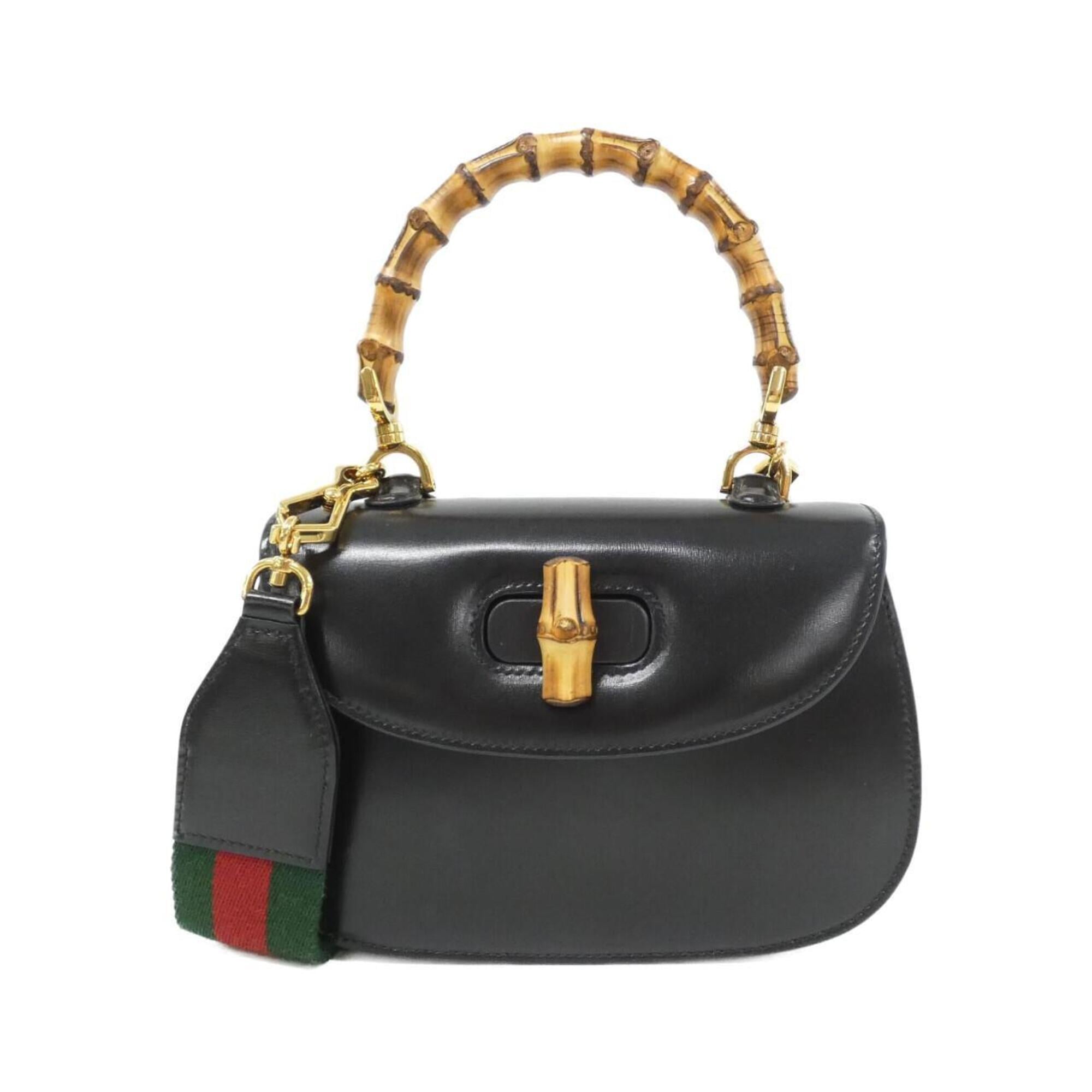 Gucci Bamboo Black Leather Handbag (Pre-Owned)