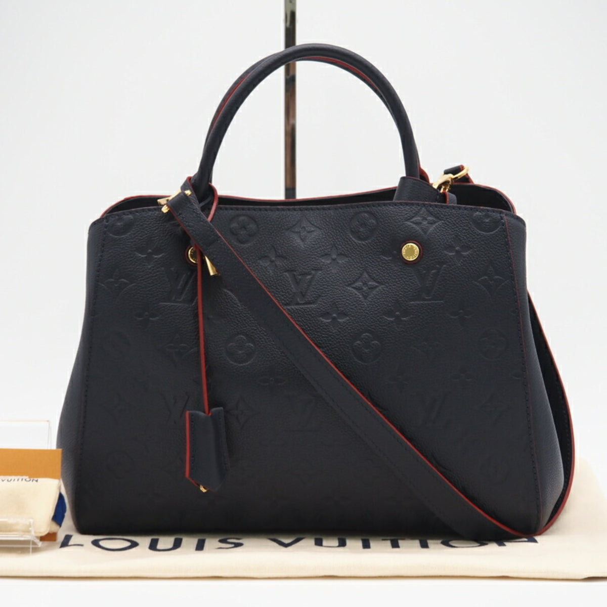 Louis Vuitton Navy Red Color Leather Shoulder Bag (Pre-Owned)