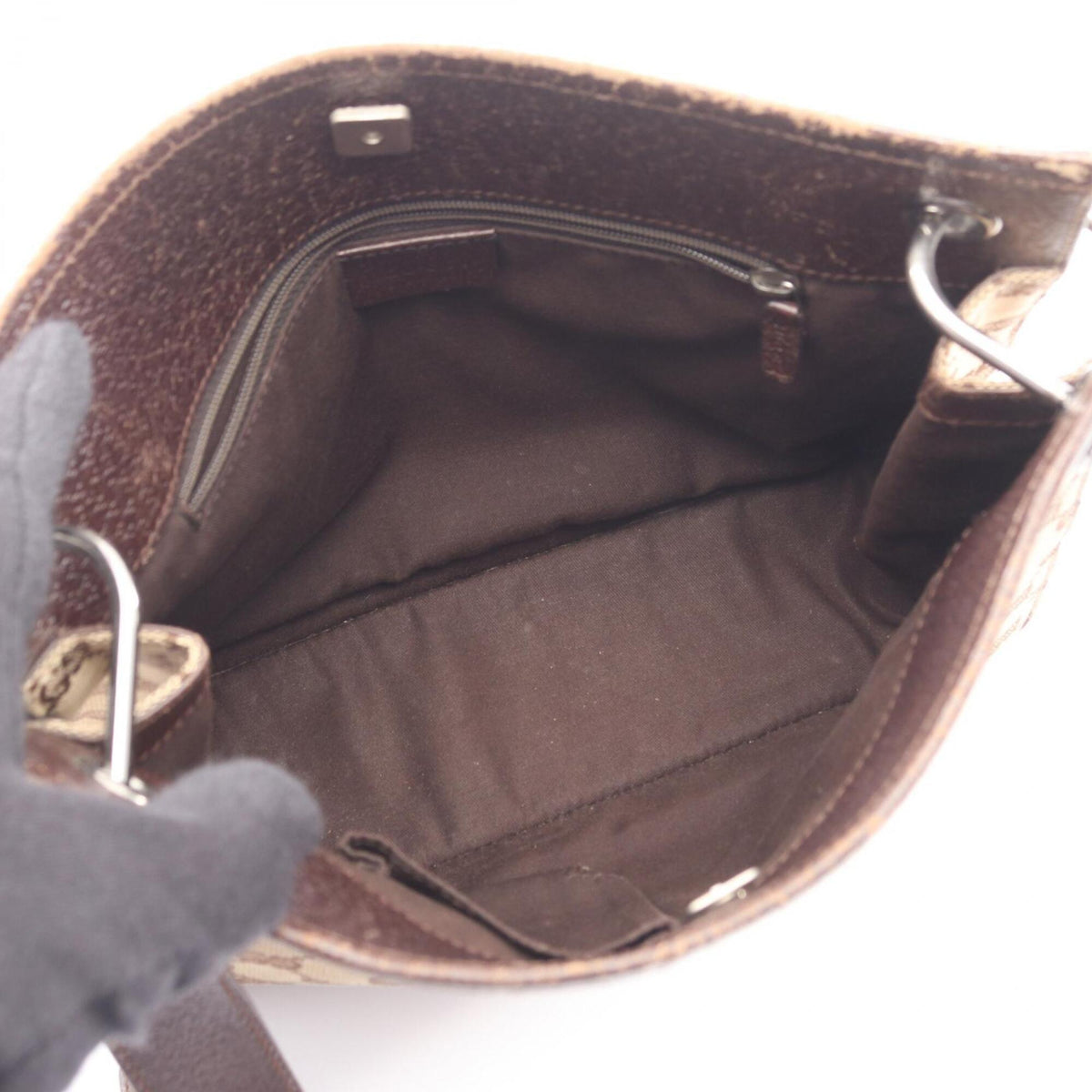 Gucci Beige Brown Canvas Leather Handbag Shoulder Bag (Pre-Owned)