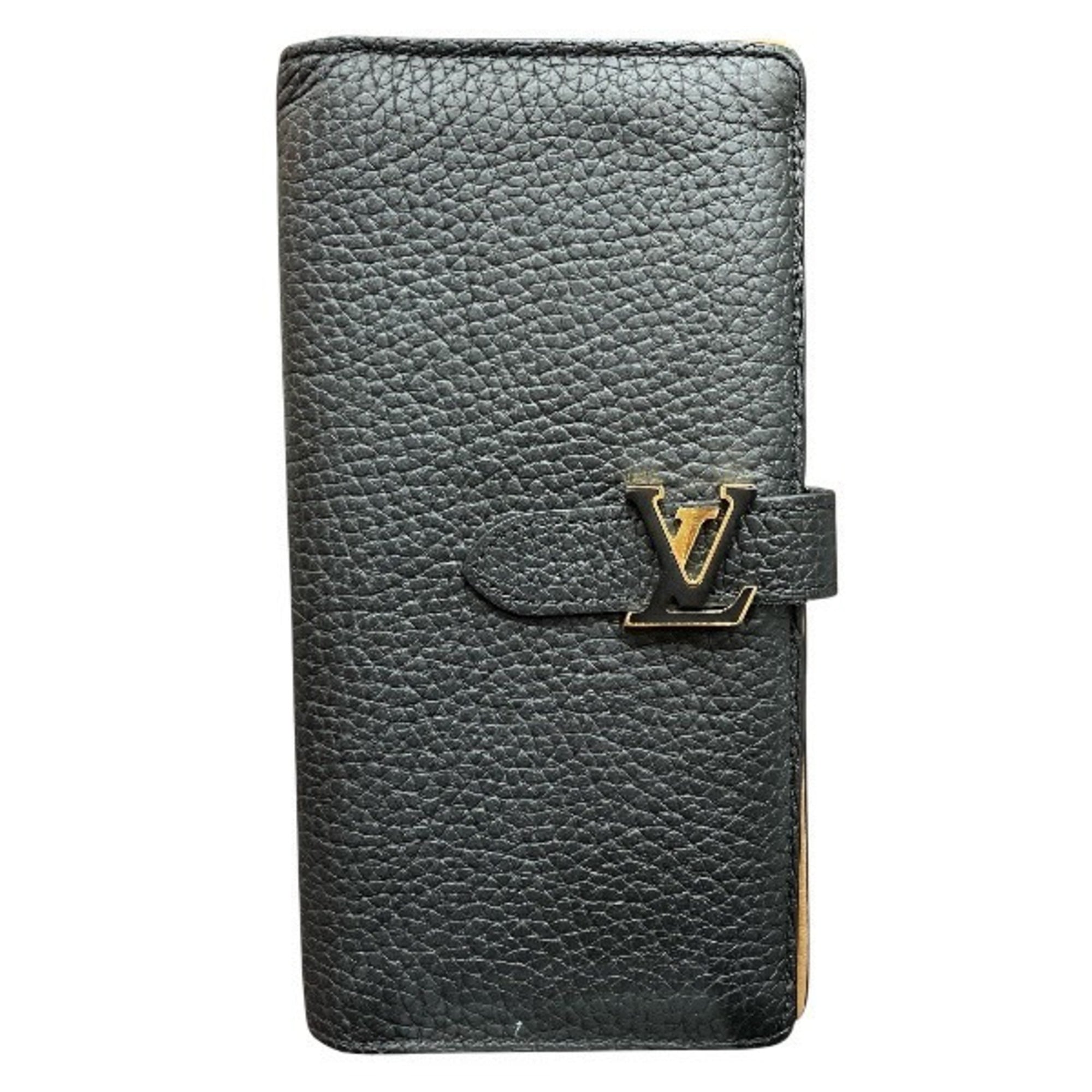 Louis Vuitton Noir Leather Long Wallet (Bi-Fold) (Pre-Owned)