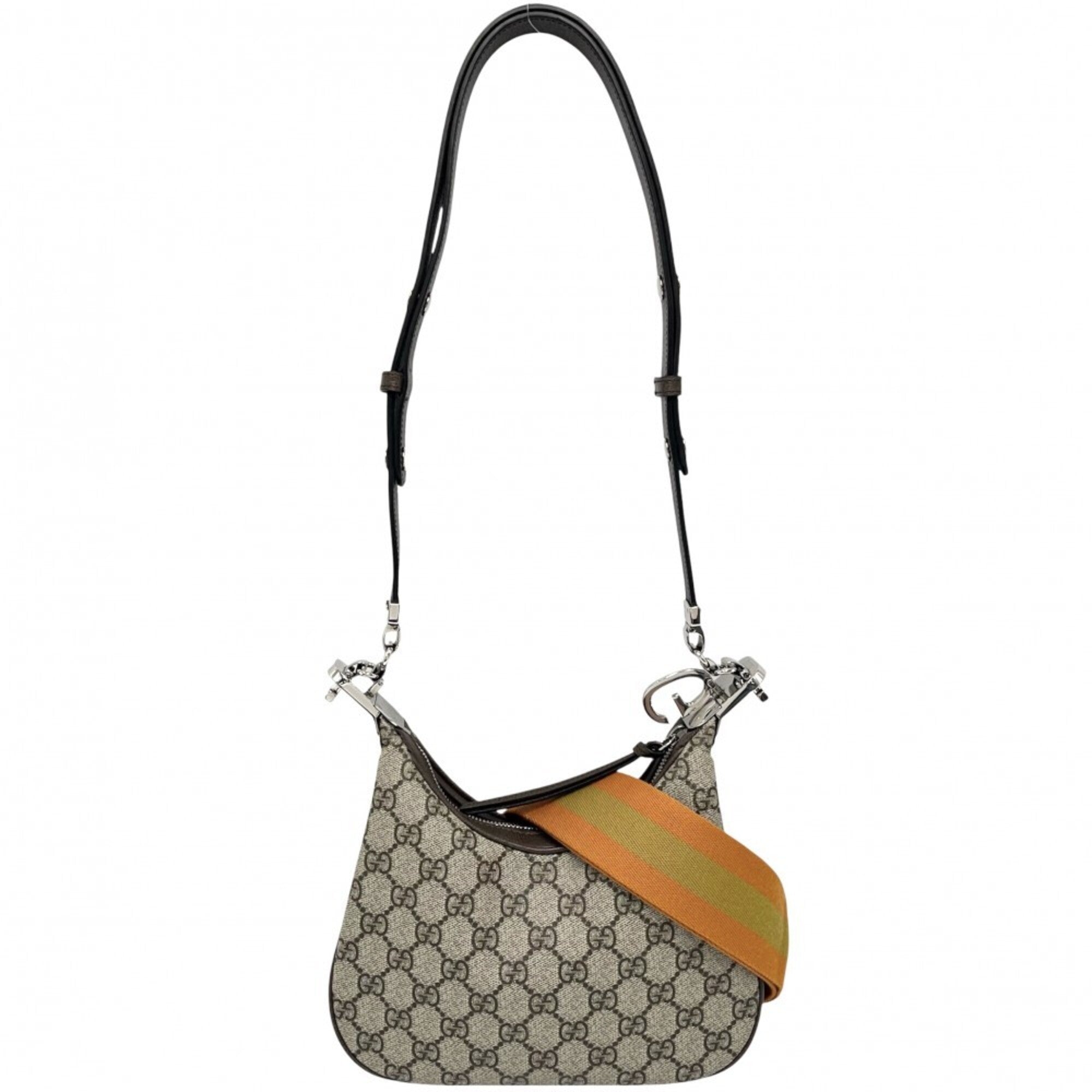 Gucci Beige Brown Orange Gg Supreme Leather Shoulder Bag (Pre-Owned)
