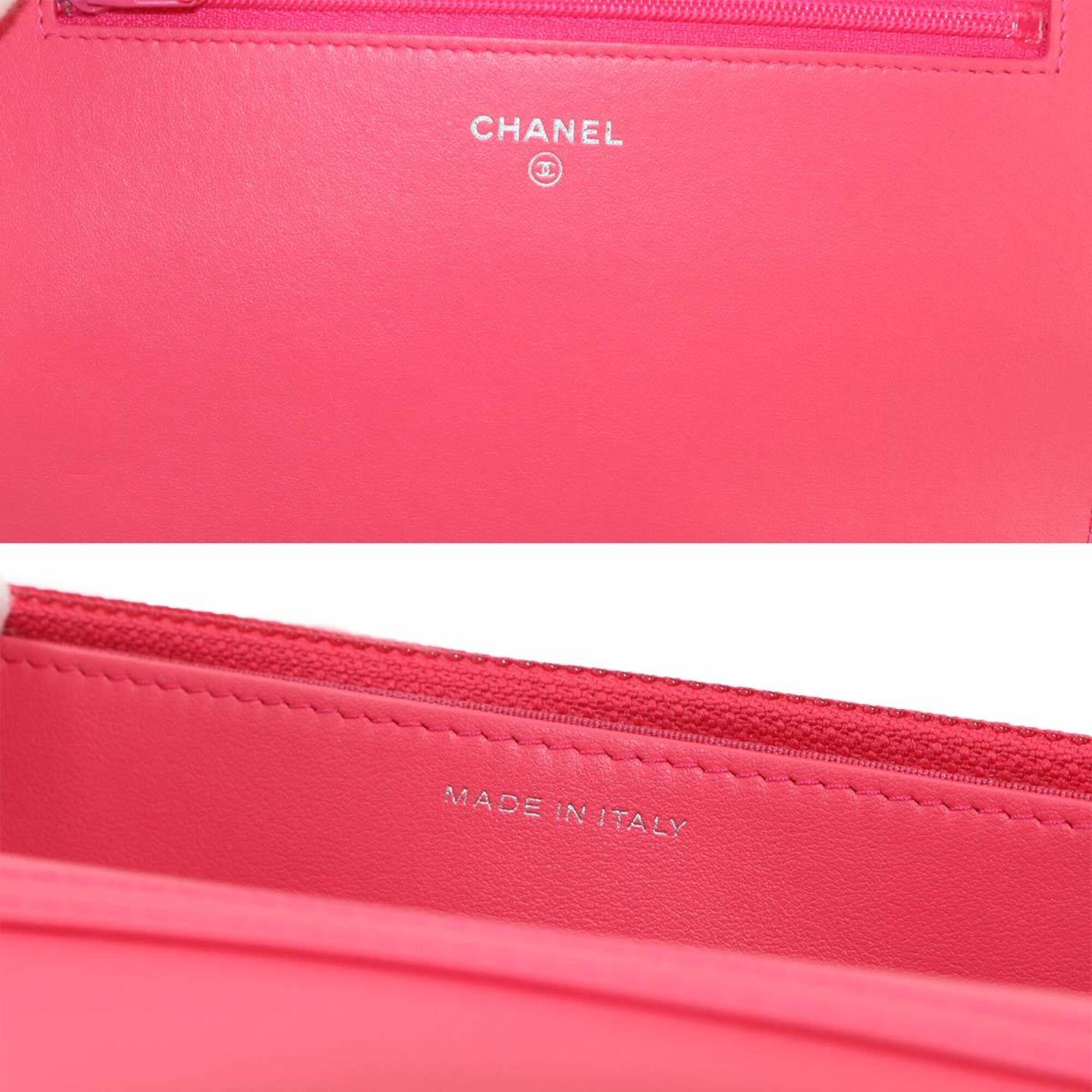 Chanel Pink Leather Chain/Shoulder Wallet (Pre-Owned)