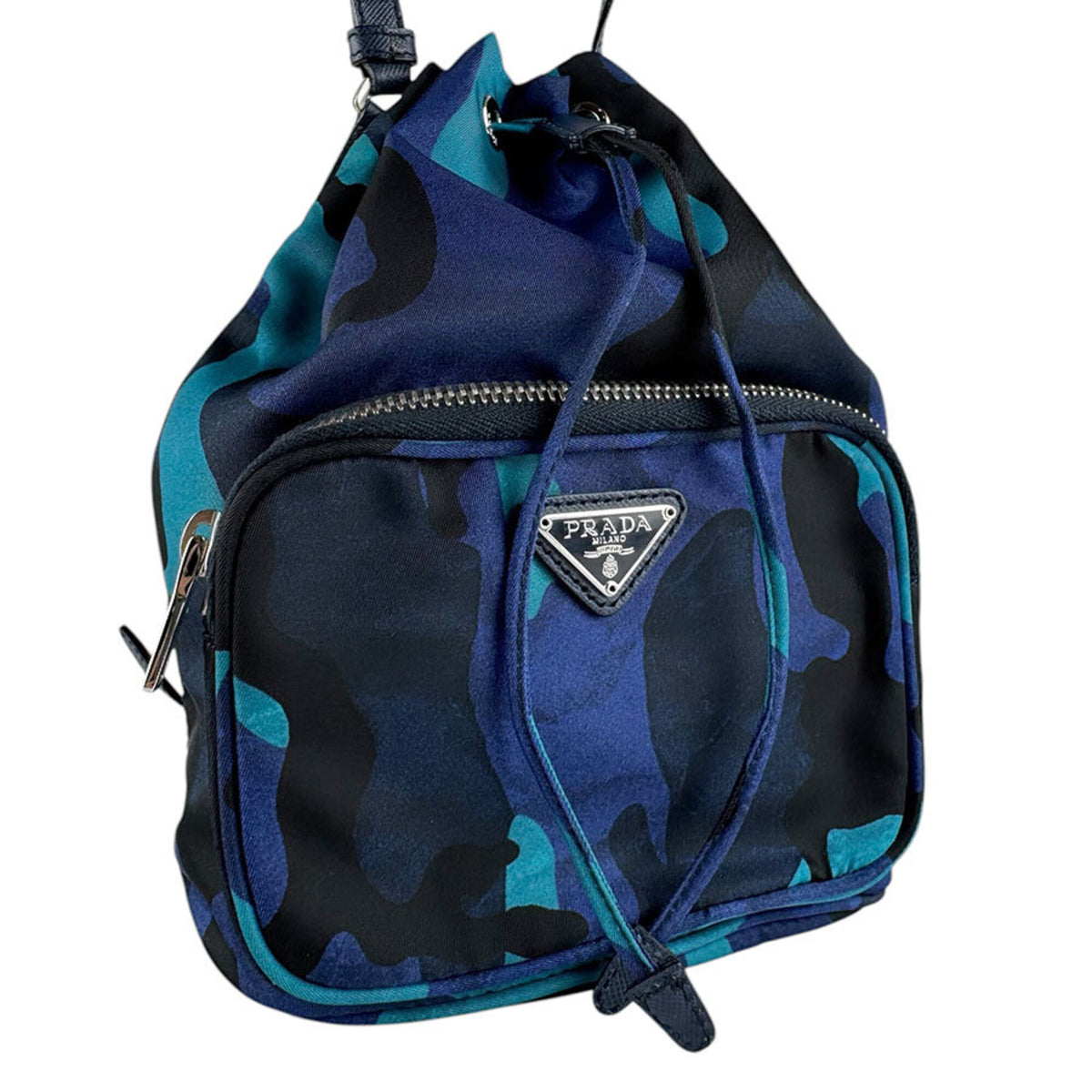 Prada Black Blue Navy Nylon Leather Handbag (Pre-Owned)