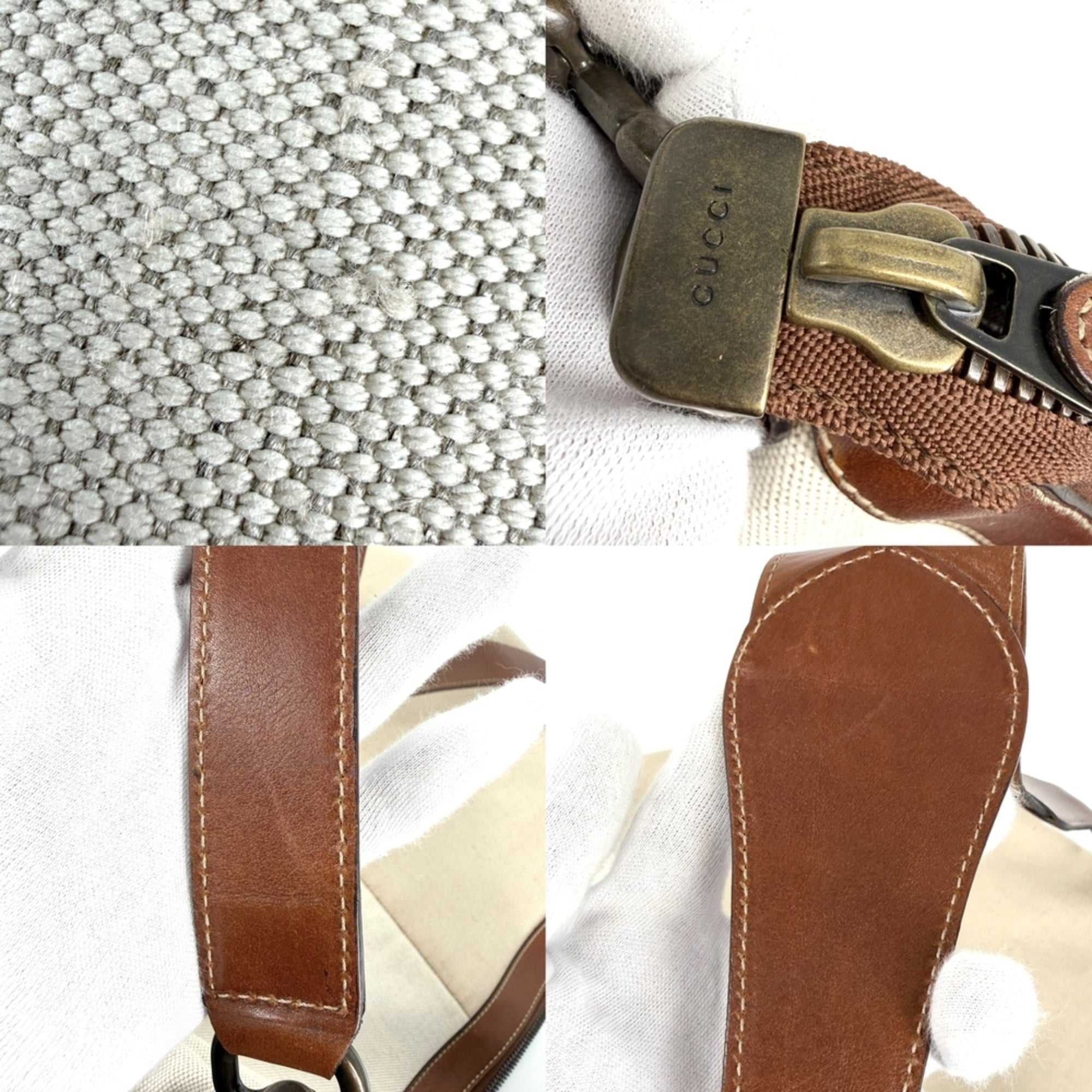 Gucci Beige Beige Brown Brown White Canvas Leather Shoulder Bag (Pre-Owned)