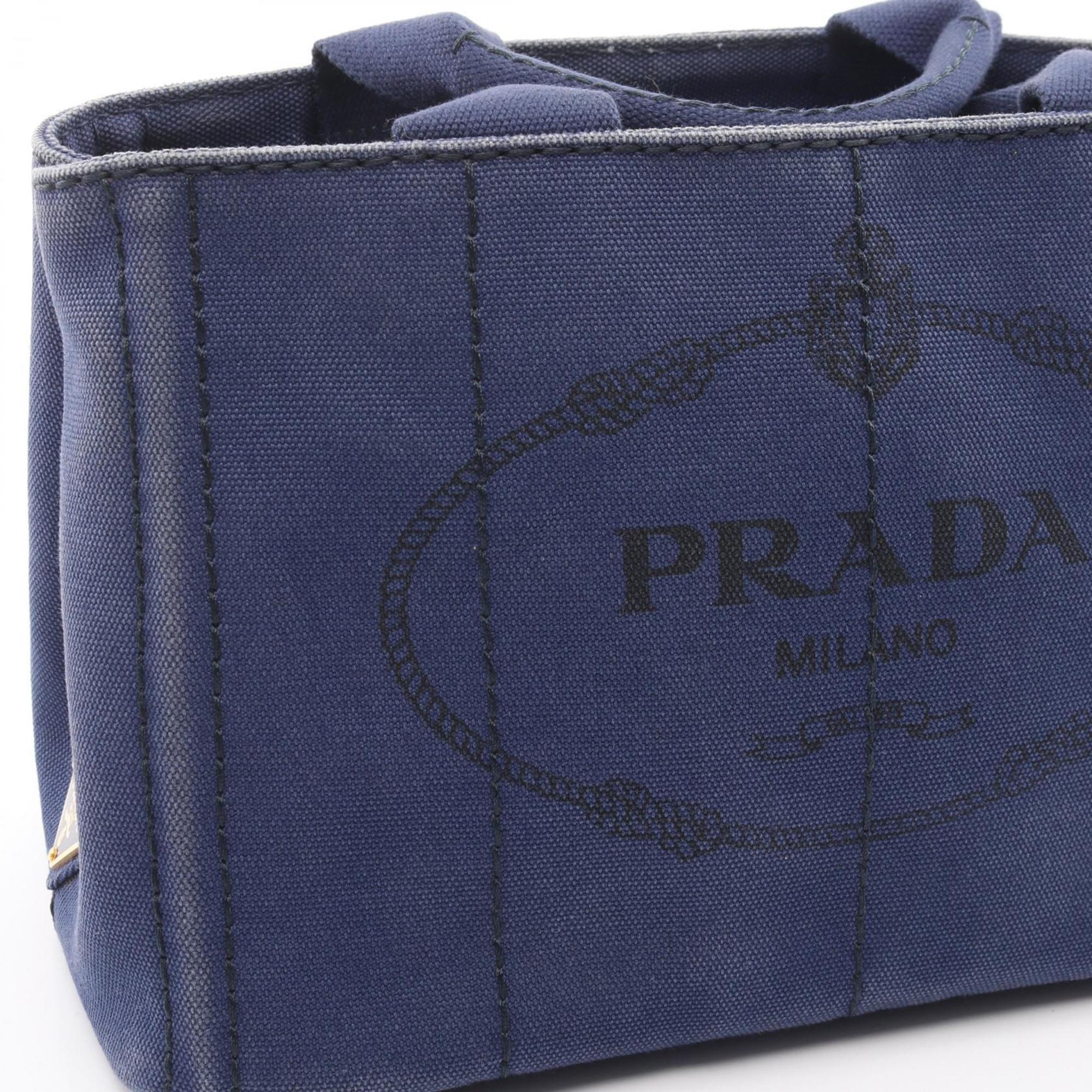 Prada Blue Canvas Handbag Tote Bag (Pre-Owned)