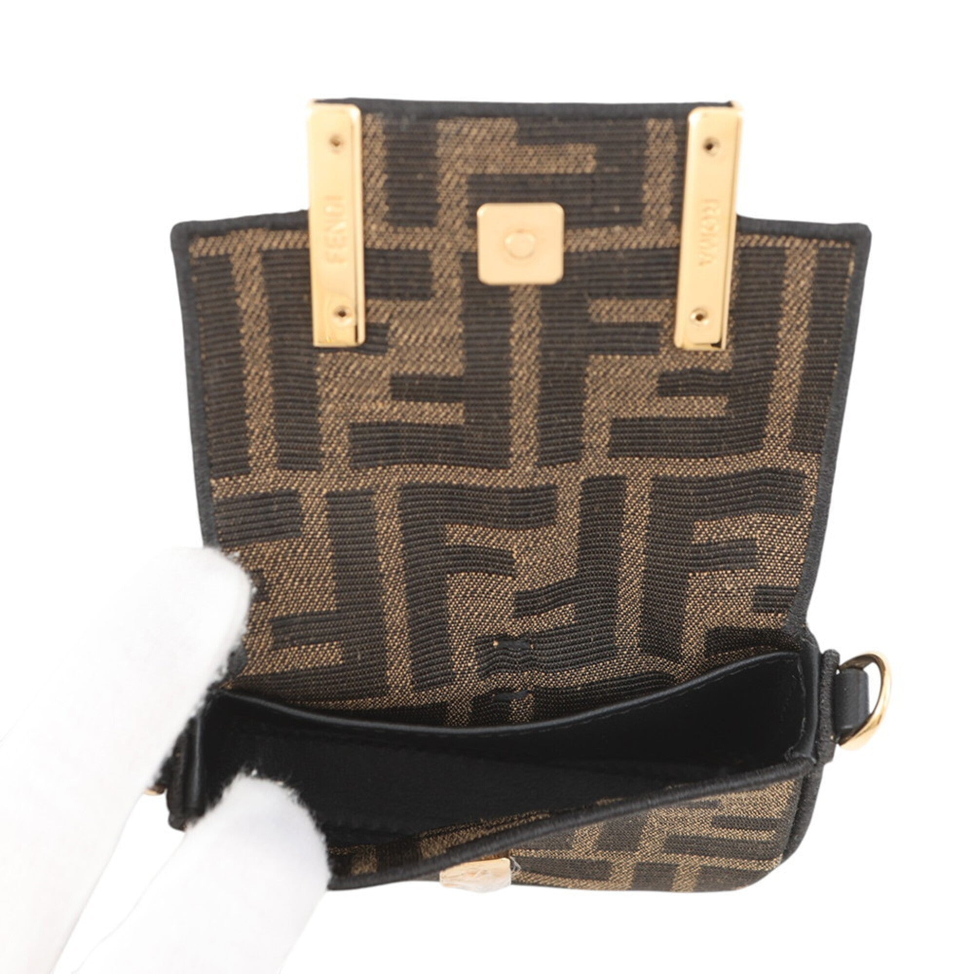 Fendi Baguette Brown Canvas Handbag Pochette Pouch Shoulder Bag (Pre-Owned)