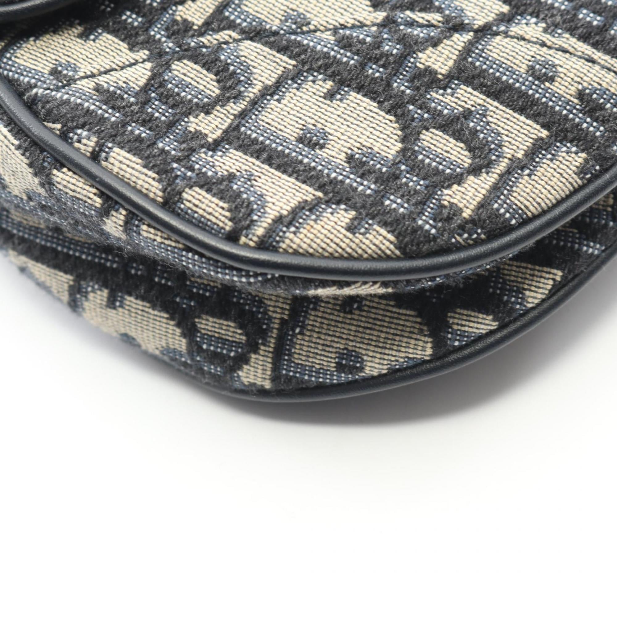 Christian Dior Ivory Navy Canvas Leather Handbag Saddle Bag (Pre-Owned)