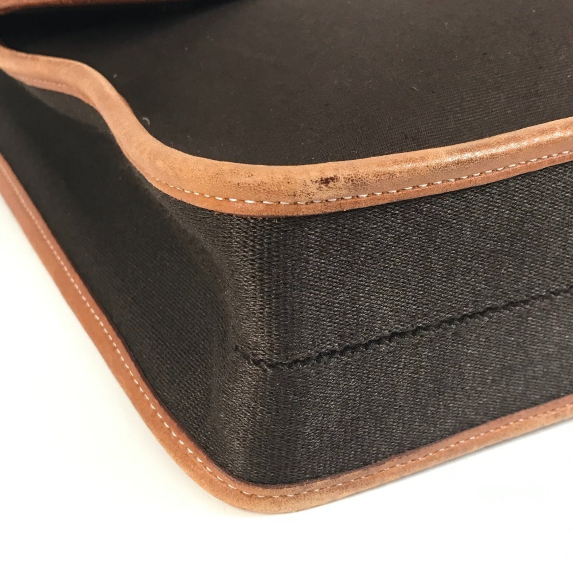 Hermes Buenaventura Brown Leather Canvas Briefcase Tote Bag (Pre-Owned)