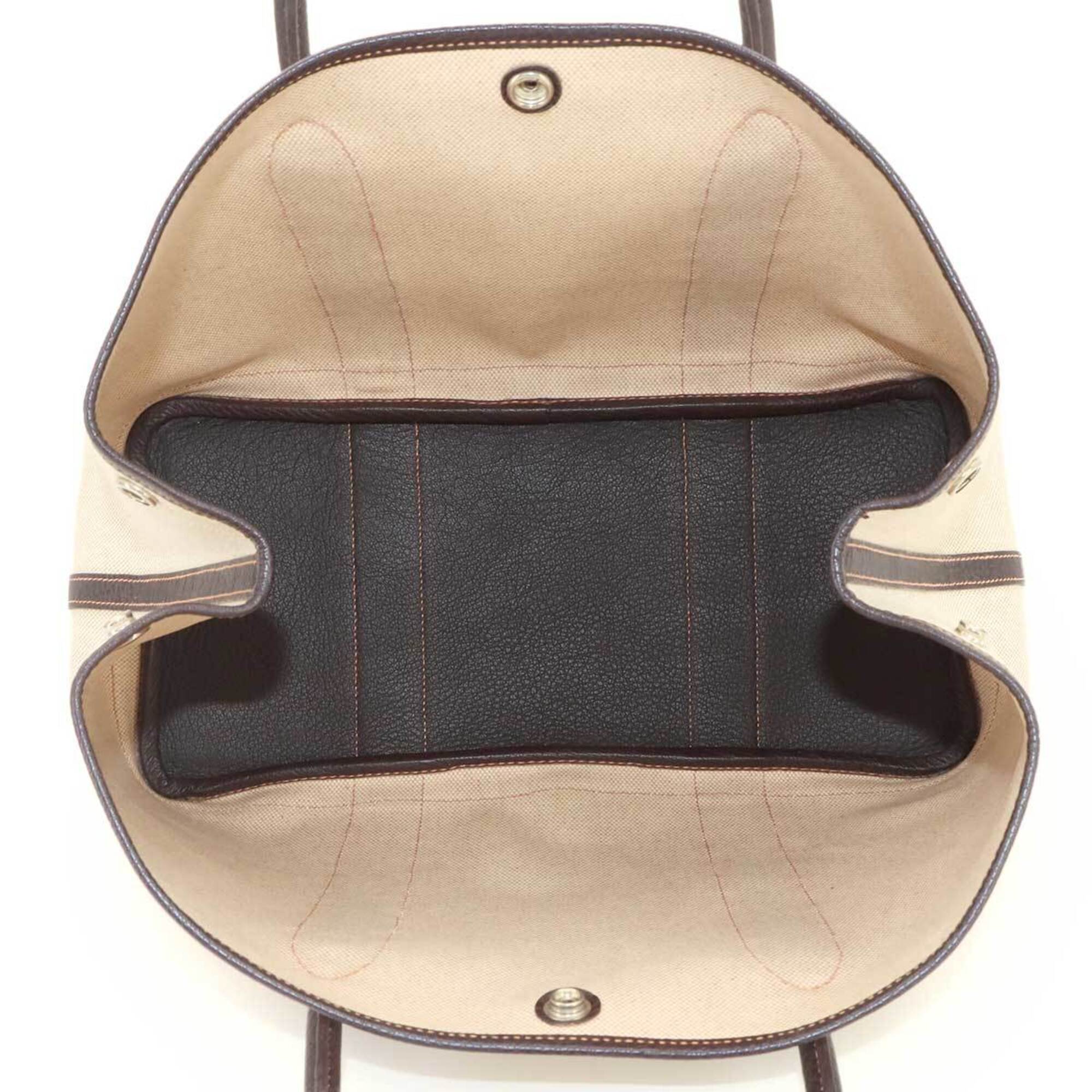 Hermes Marron Natural Toile H Leather Handbag Tote Bag (Pre-Owned)