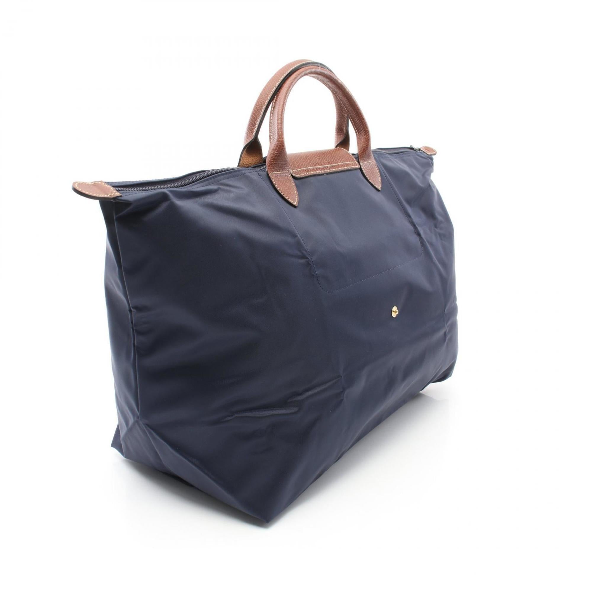 Longchamp Brown Navy Nylon Leather Tote Bag