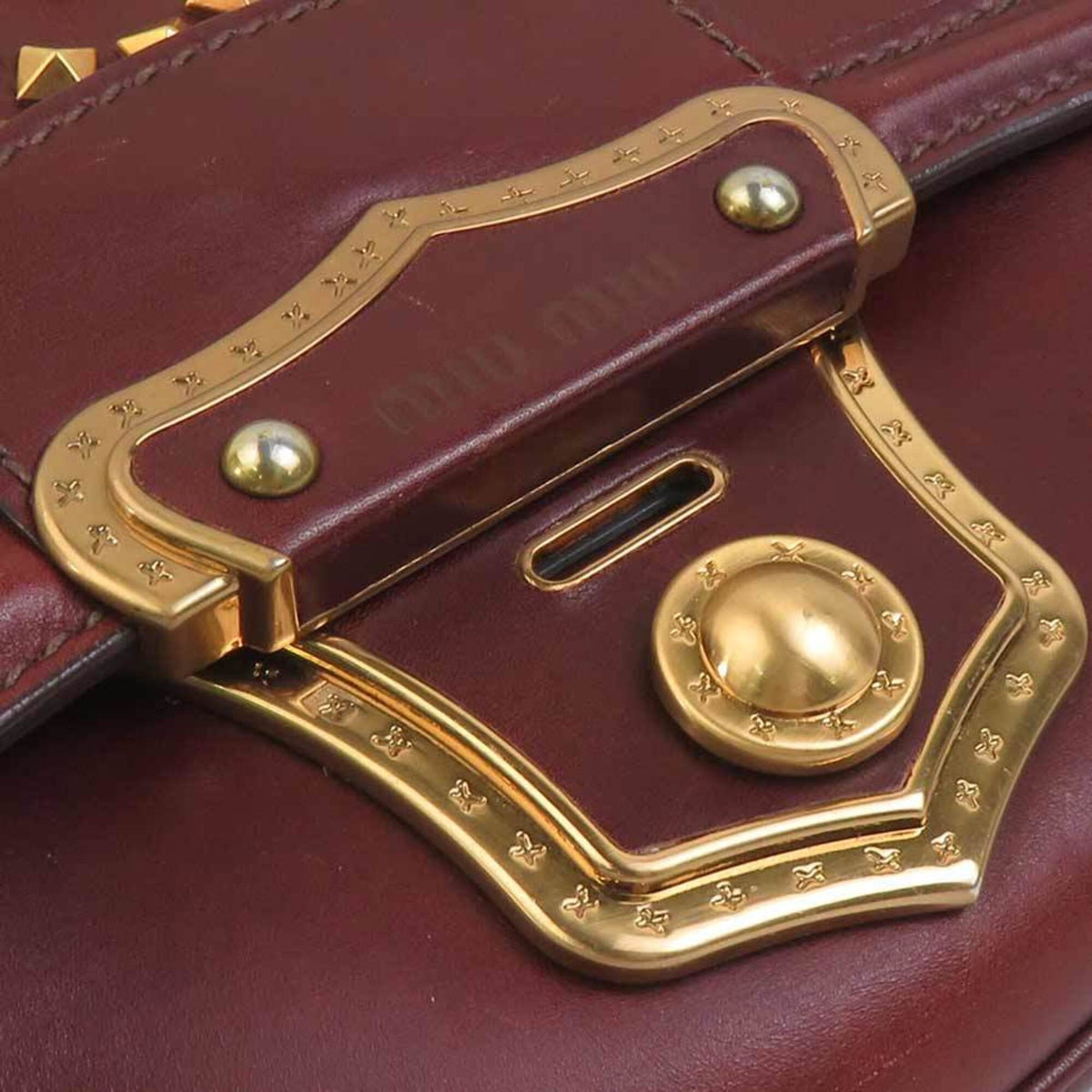 Miu Miu Brown Gold Leather Metal Shoulder Bag (Pre-Owned)