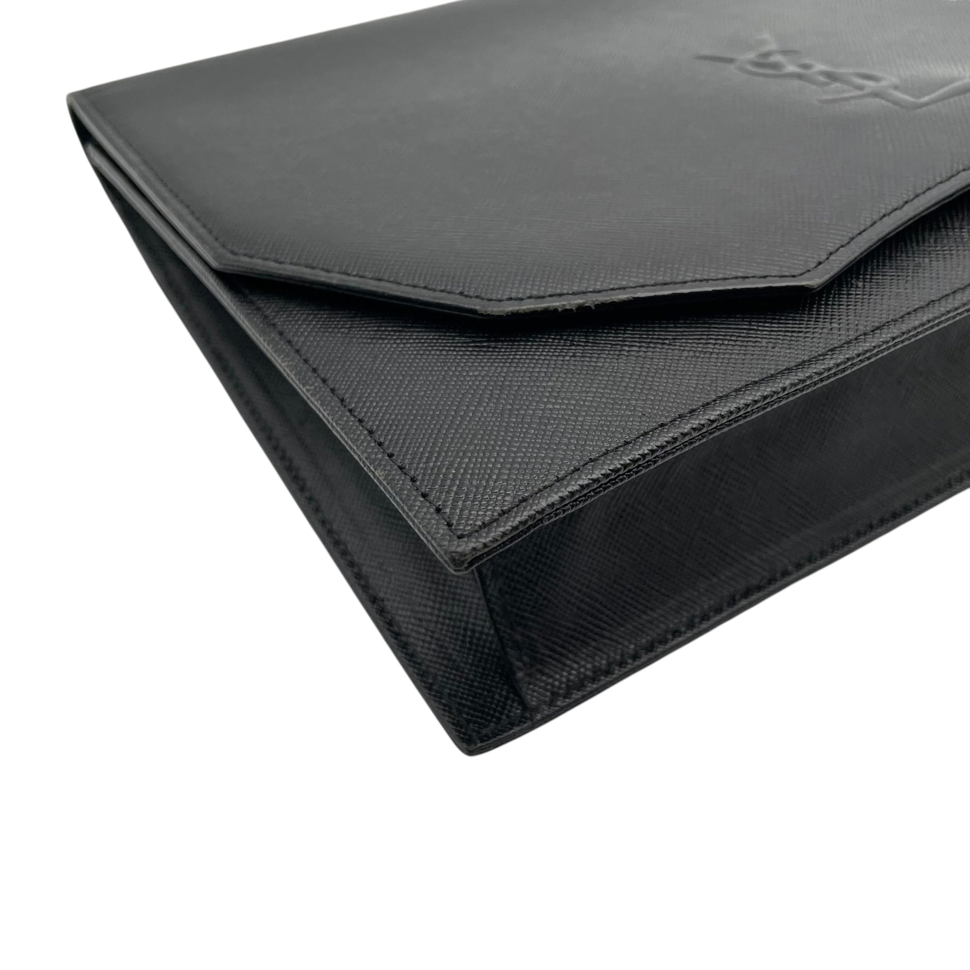 Yves Saint Laurent Black Leather Clutch Bag Handbag (Pre-Owned)