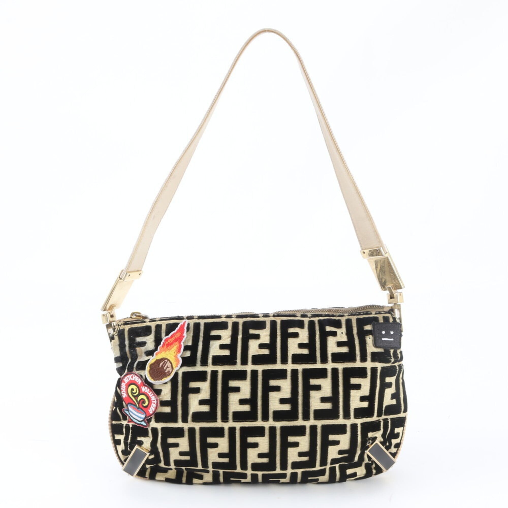 Fendi Zucca Beige Black Zucca Handbag Shoulder Bag (Pre-Owned)
