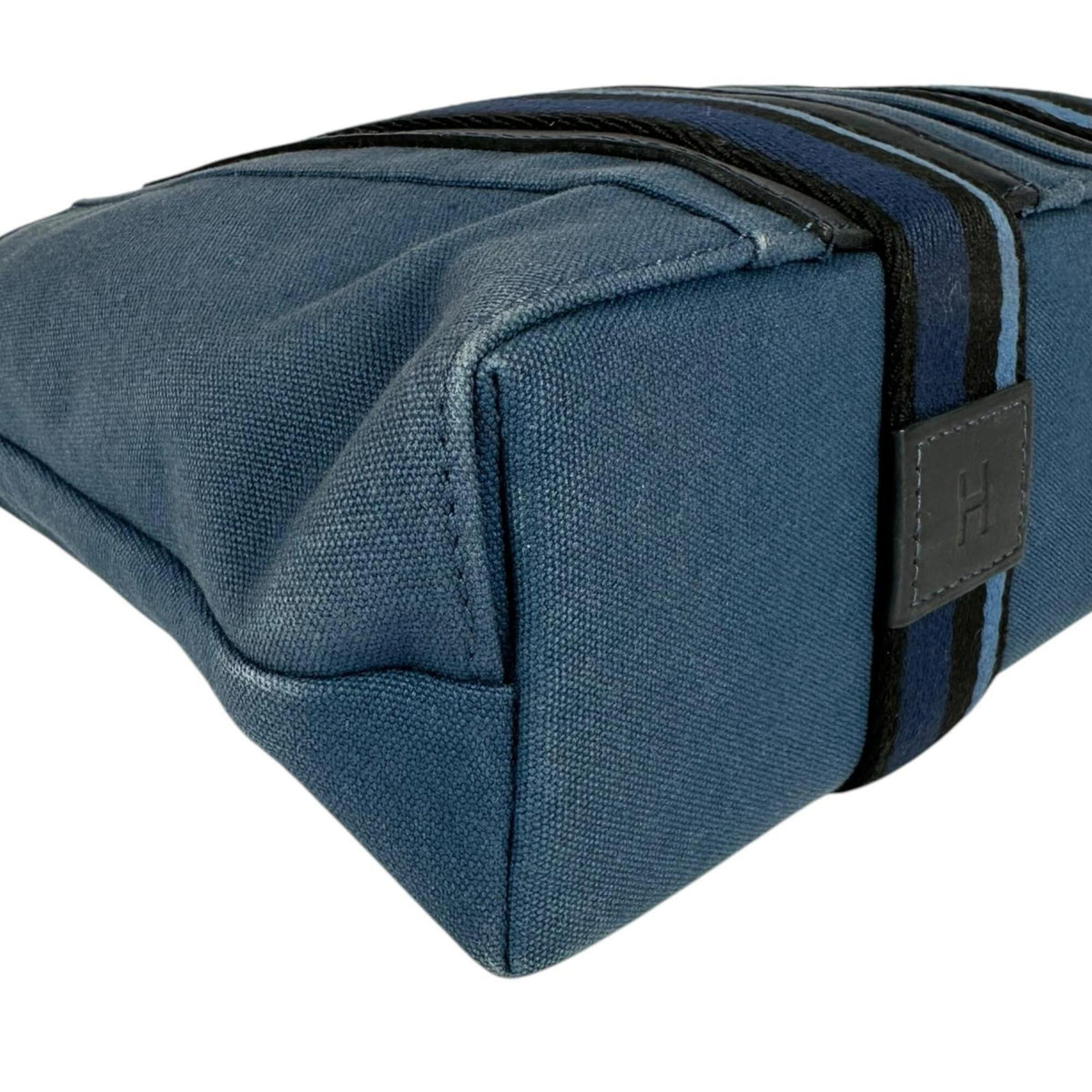 Hermes Black Blue Canvas Handbag Tote Bag (Pre-Owned)