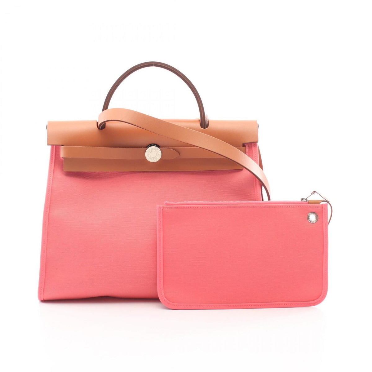 Hermes Brown Pink Canvas Toile H Vache Leather Handbag Pouch (Pre-Owned)