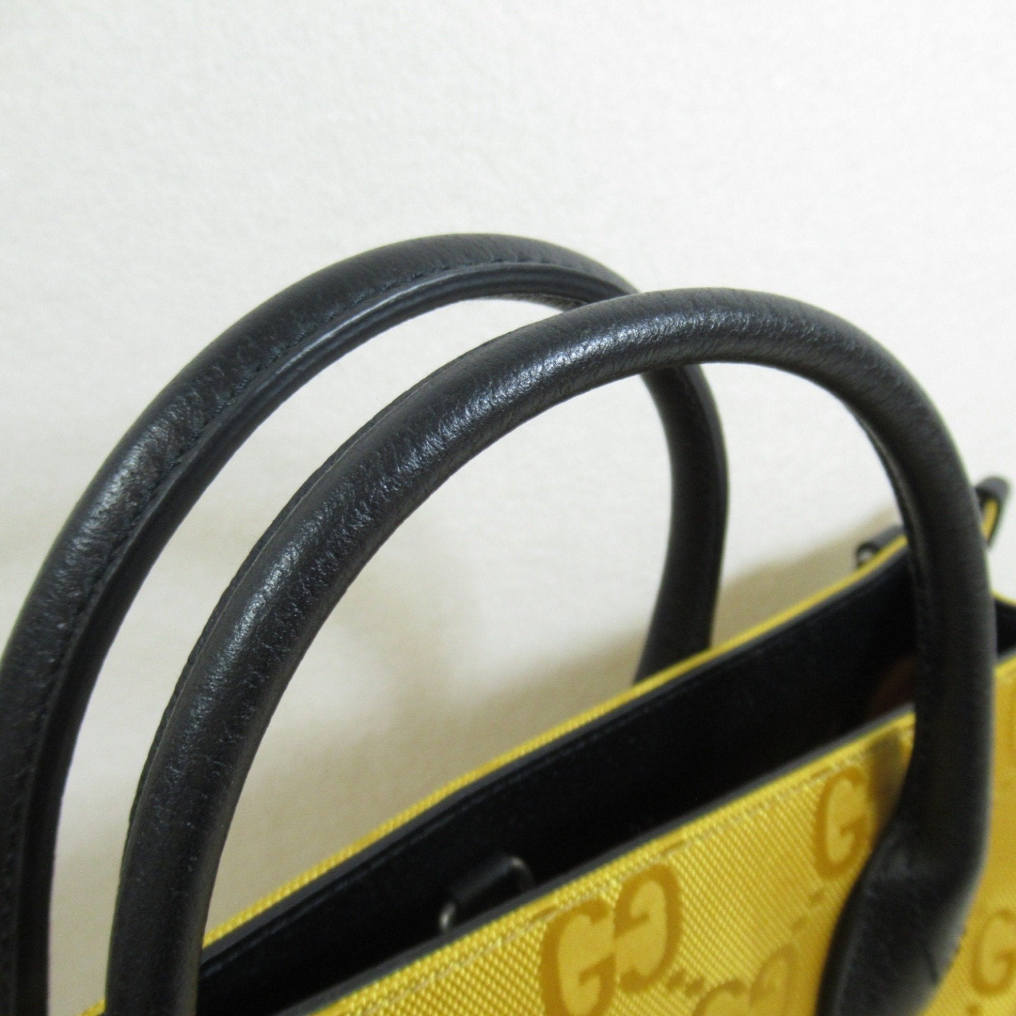 Gucci Black Yellow Leather Nylon Tote Bag