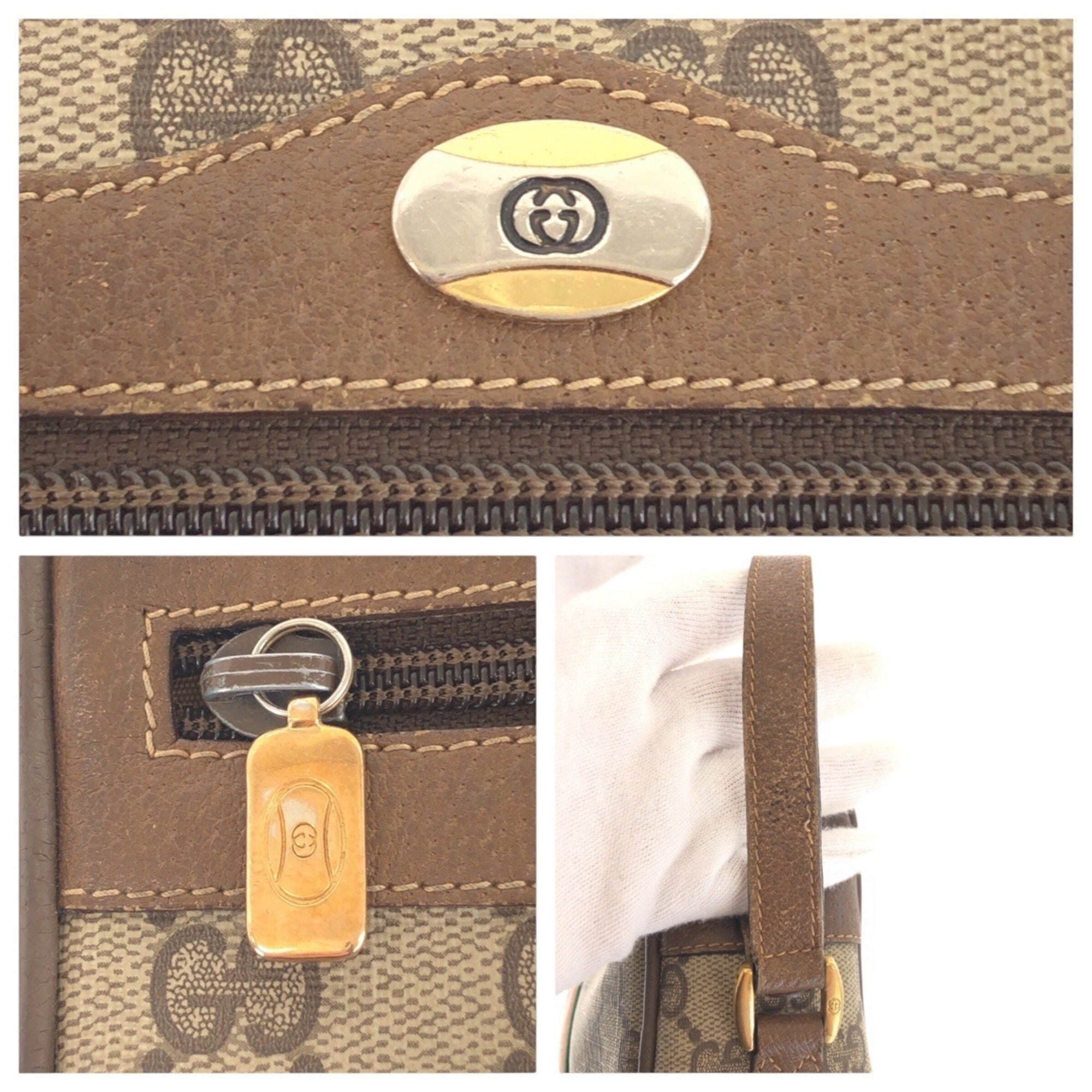 Gucci Beige Brown Gg Supreme Leather Shoulder Bag (Pre-Owned)