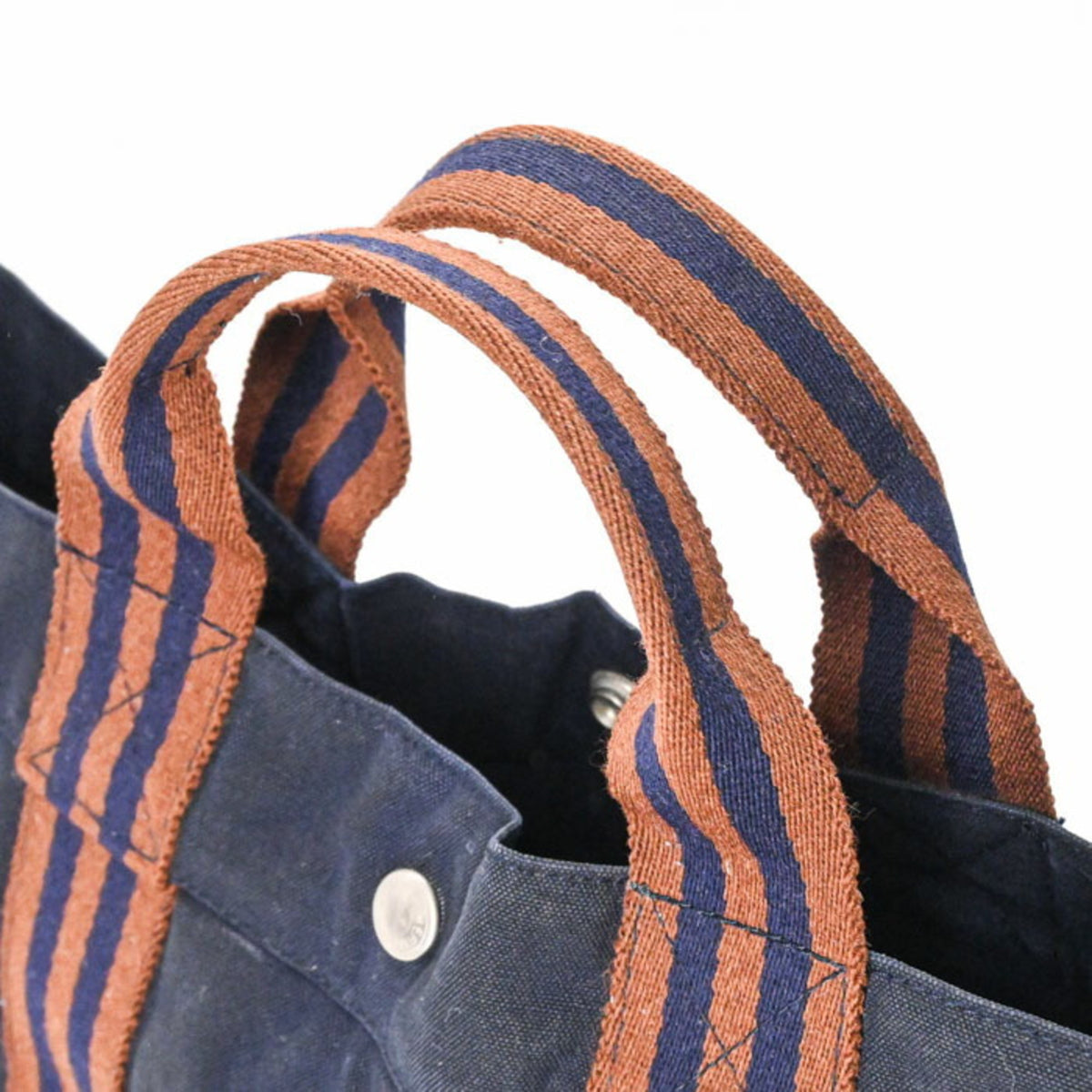 Hermes Brown Navy Canvas Handbag Tote Bag (Pre-Owned)