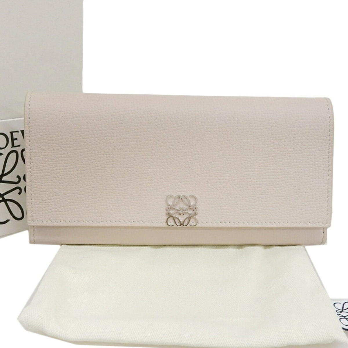 Loewe Beige Light Gray Leather Long Wallet (Bi-Fold) (Pre-Owned)