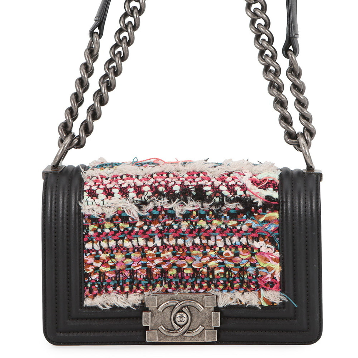 Chanel Black Multi-Color Tweed Leather Handbag Shoulder Bag (Pre-Owned)