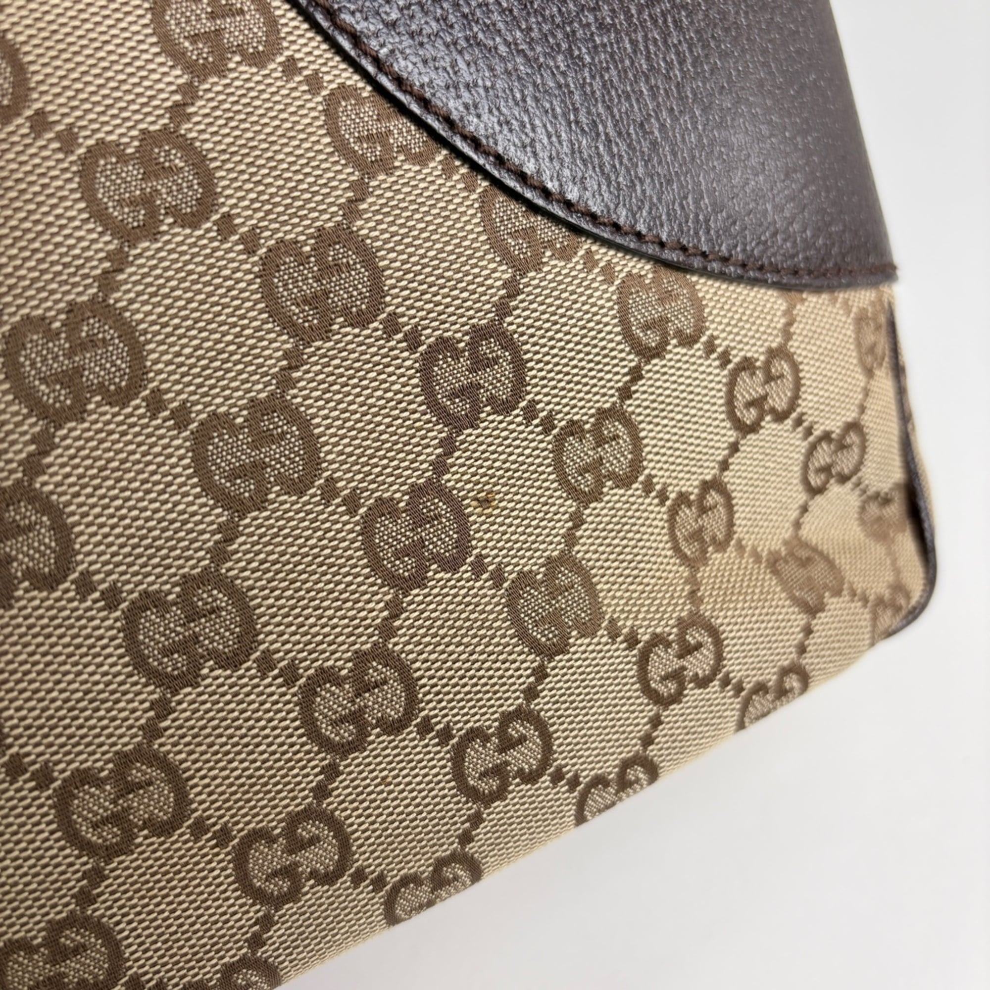 Gucci Gg Canvas Beige Brown Gg Canvas Leather Tote Bag (Pre-Owned)