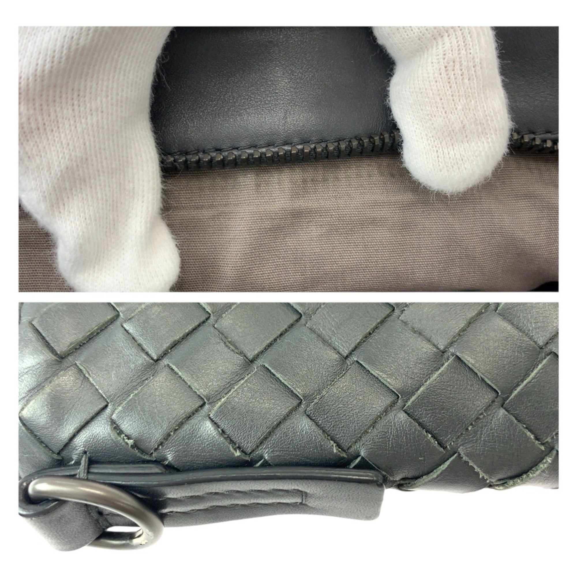 Bottega Veneta Charcoal Gray Leather Pochette Shoulder Bag (Pre-Owned)