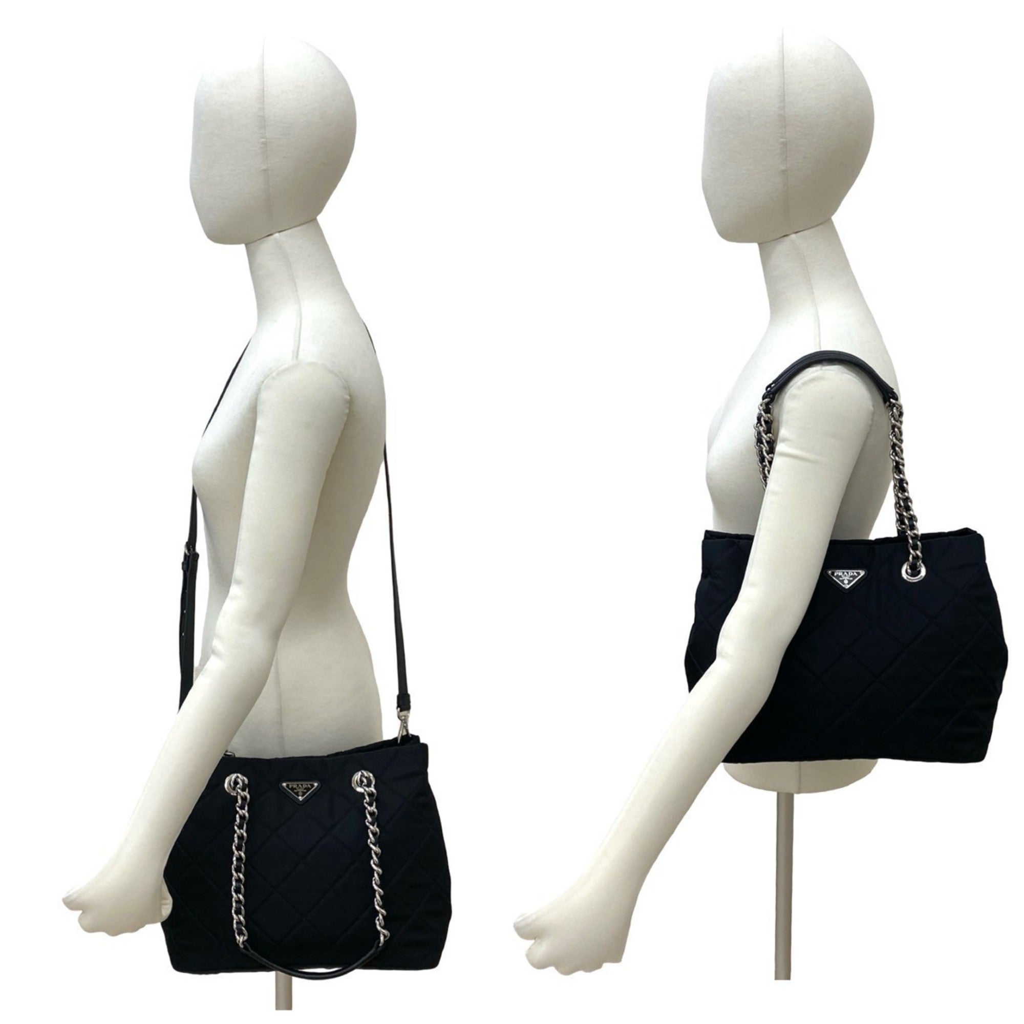 Prada Black Nylon Leather Shoulder Bag Tote Bag (Pre-Owned)