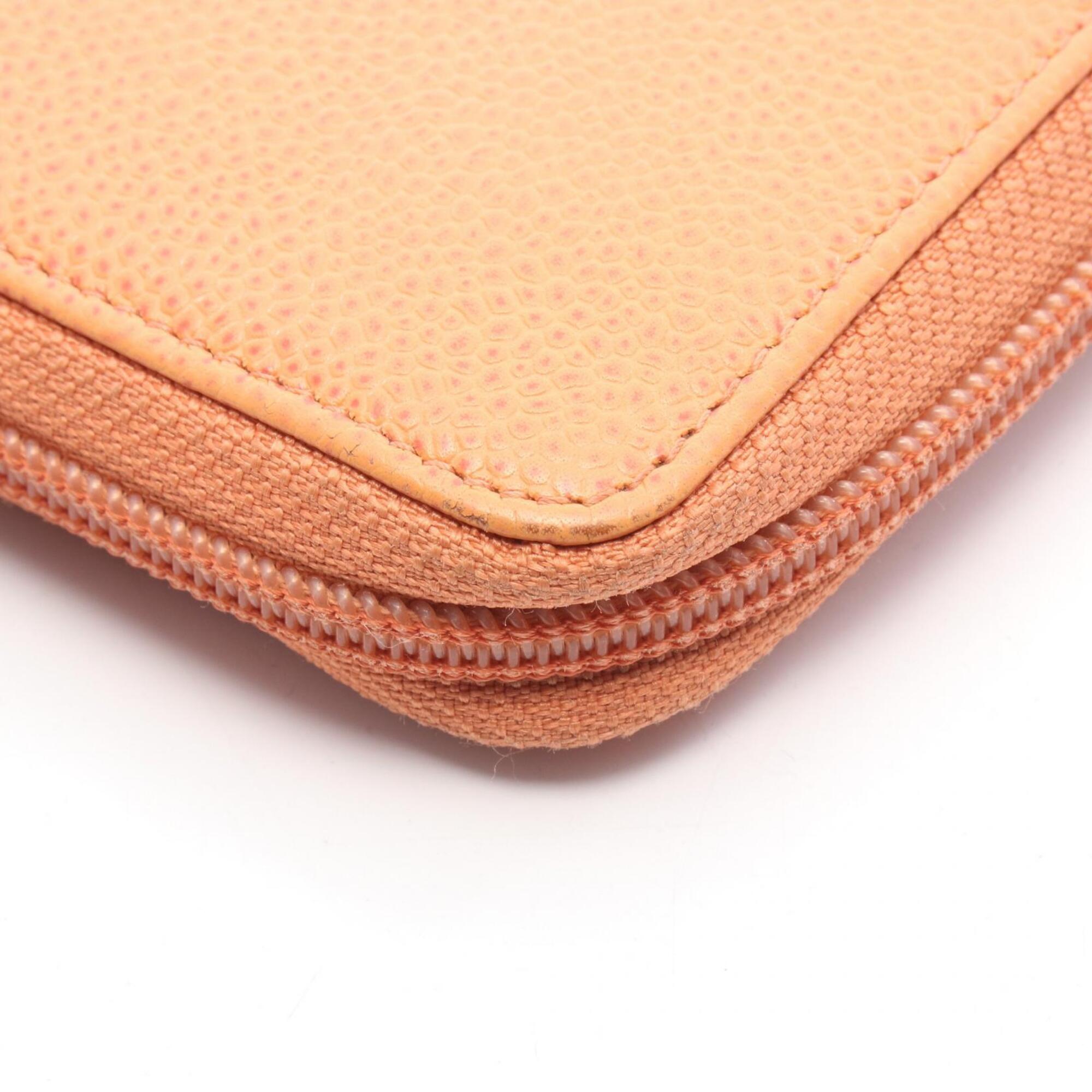 Chanel Orange Grained Calfskin Long Wallet (Bi-Fold) (Pre-Owned)