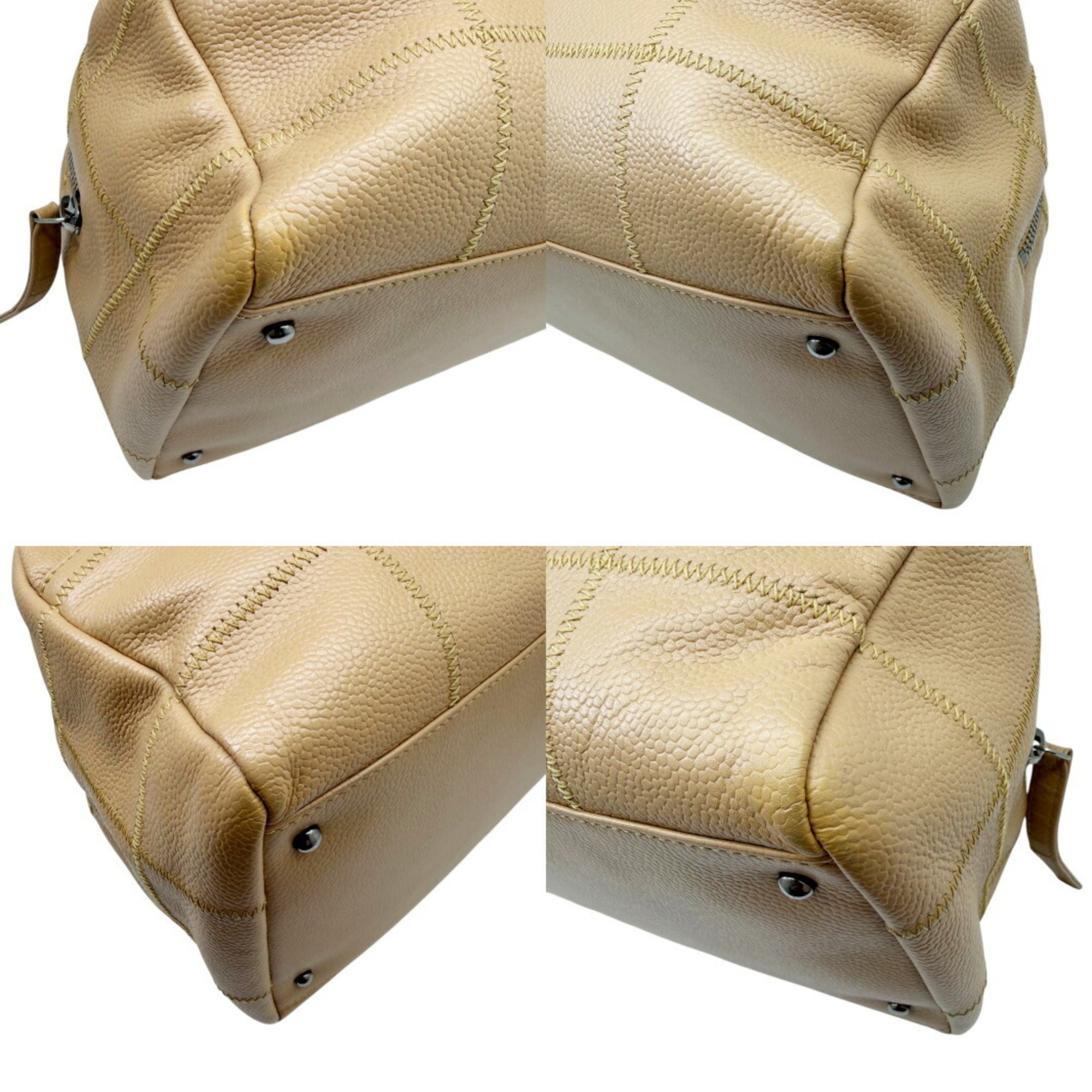 Chanel Beige Grained Calfskin Handbag Tote Bag (Pre-Owned)