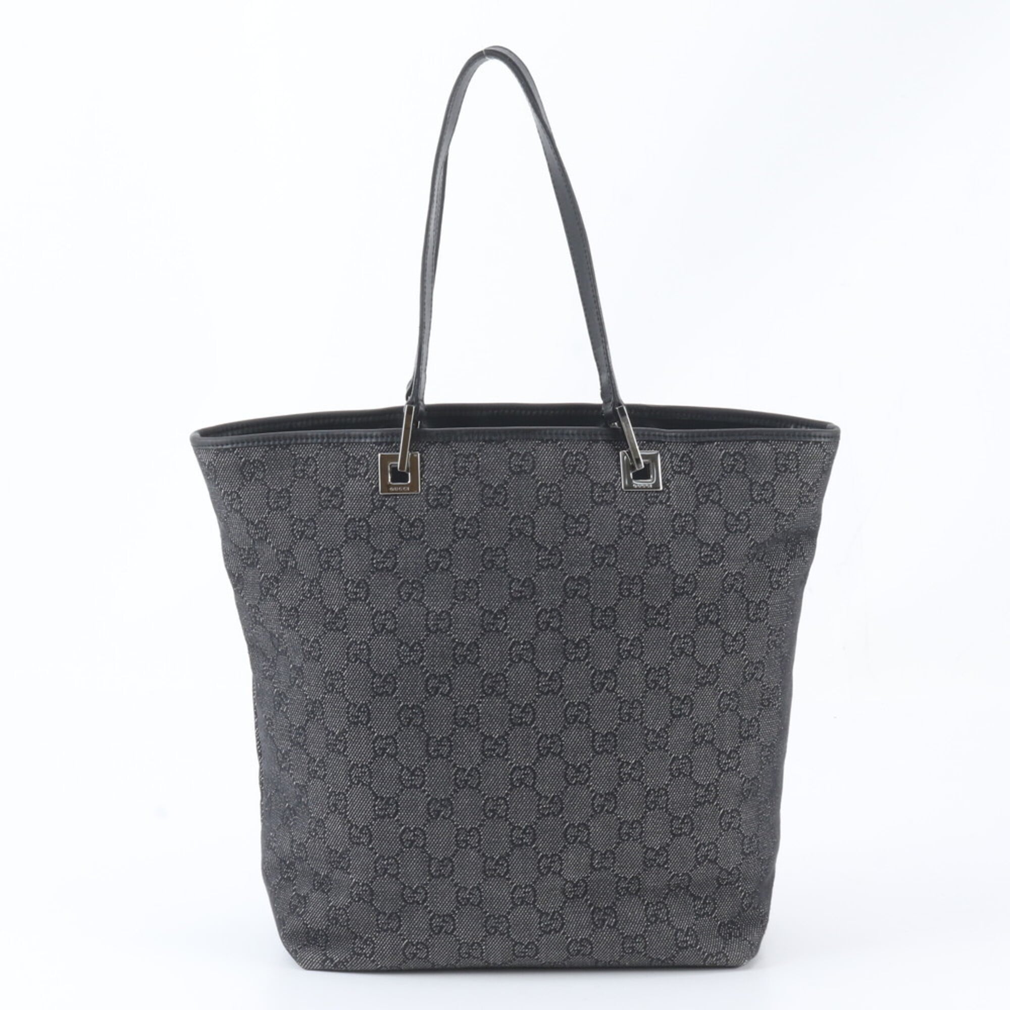 Gucci Gg Canvas Black Gg Canvas Leather Handbag Tote Bag (Pre-Owned)