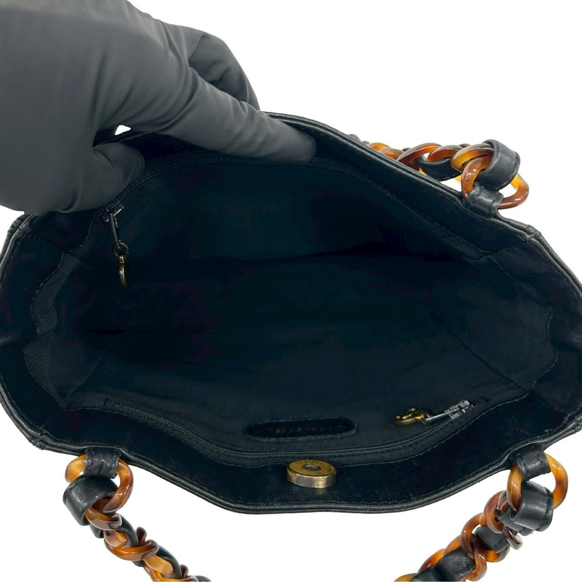 Chanel Black Brown Leather Plastic Handbag (Pre-Owned)