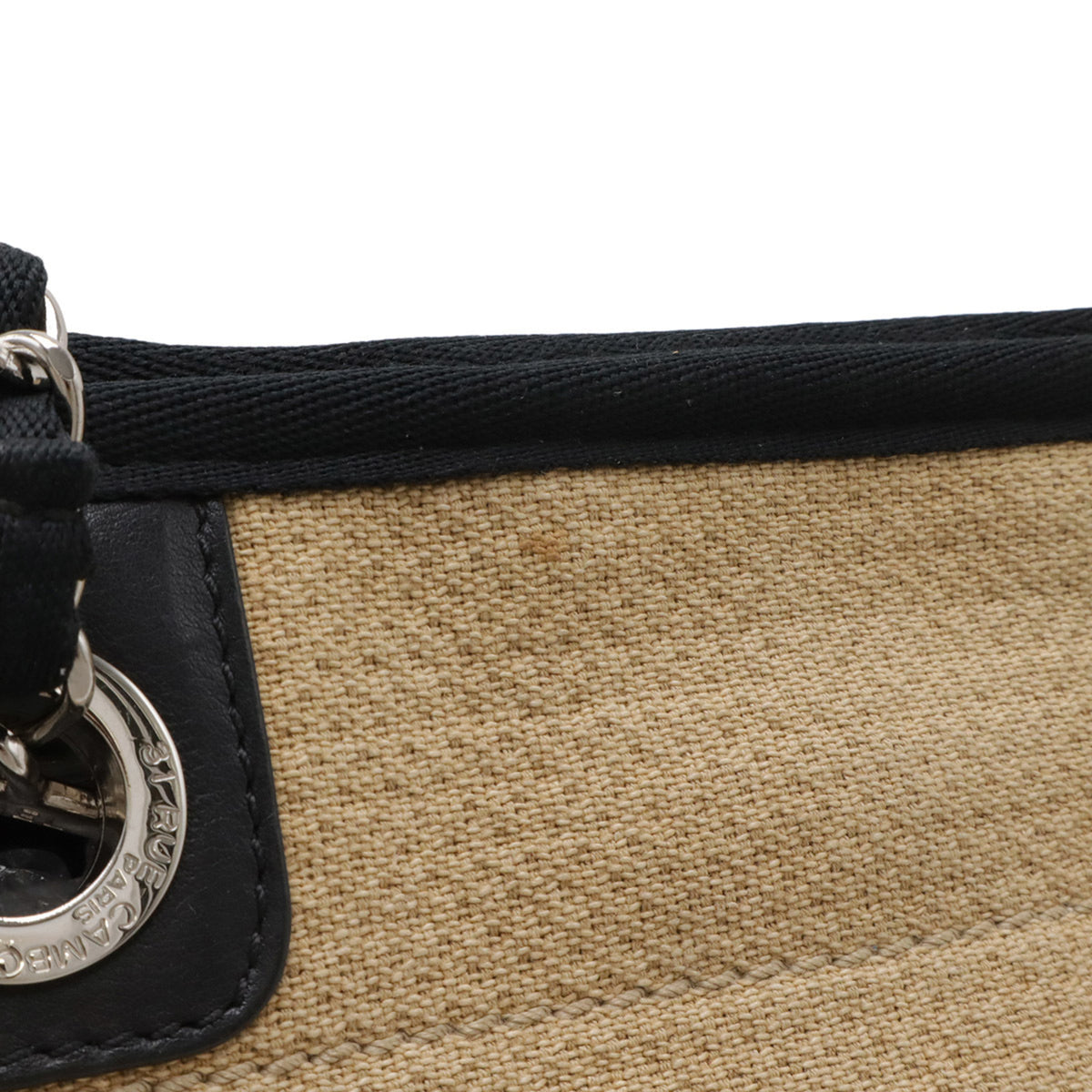 Chanel Beige Black Canvas Shoulder Bag Tote Bag (Pre-Owned)