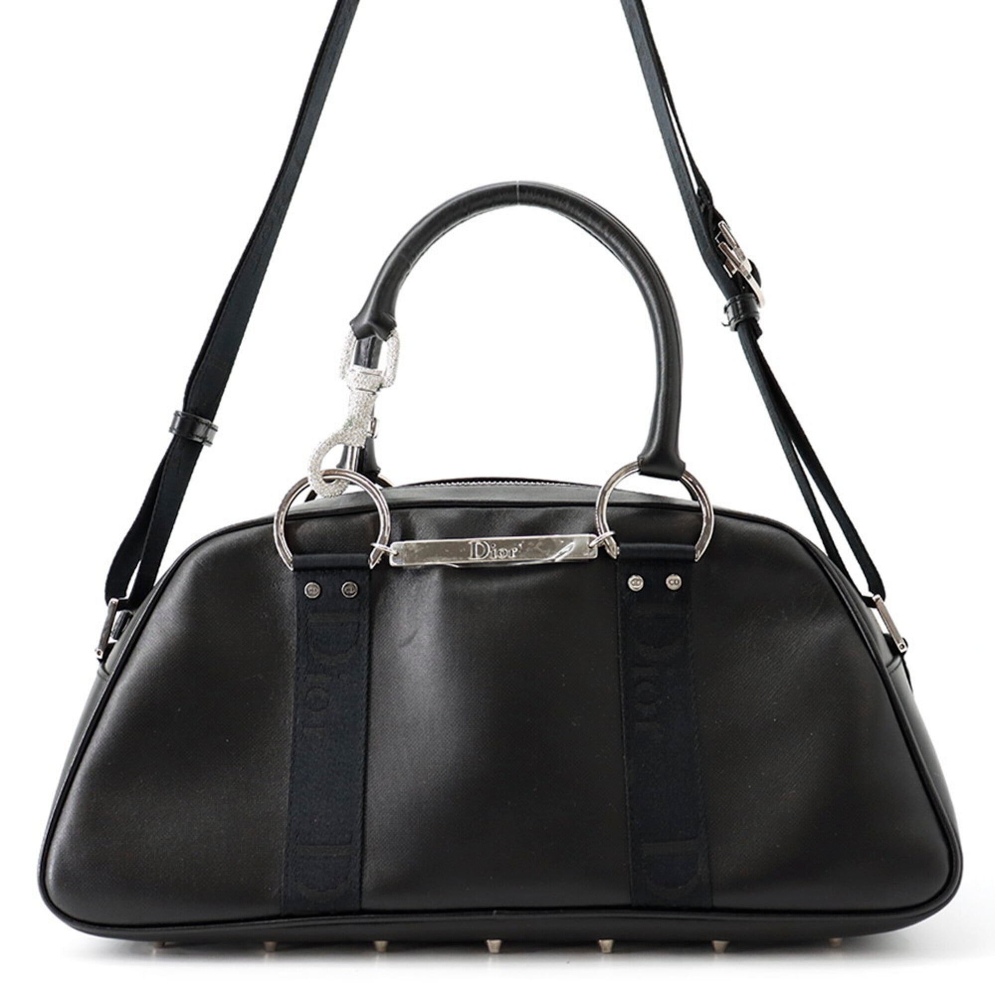 Christian Dior Black Leather Canvas Handbag (Pre-Owned)