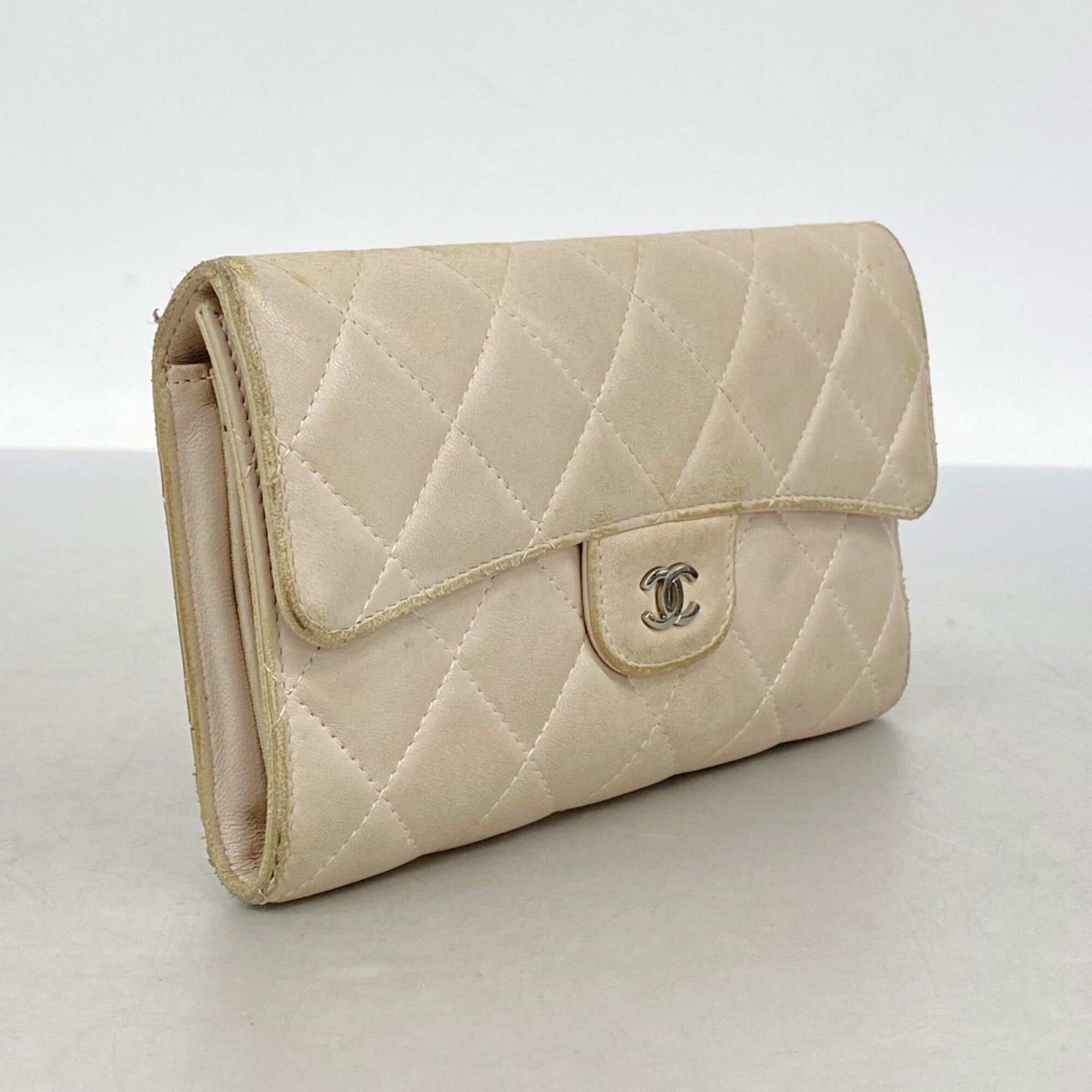 Chanel Pink Leather Long Wallet (Tri-Fold) (Pre-Owned)