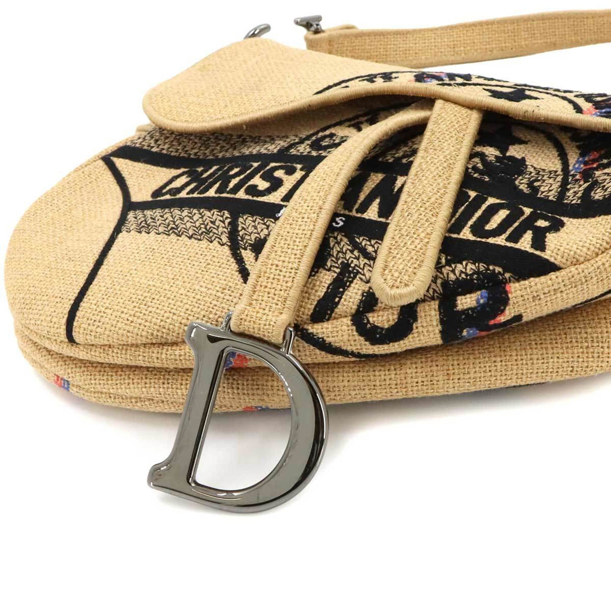 Christian Dior Beige Canvas Handbag Saddle Bag Shoulder Bag (Pre-Owned)