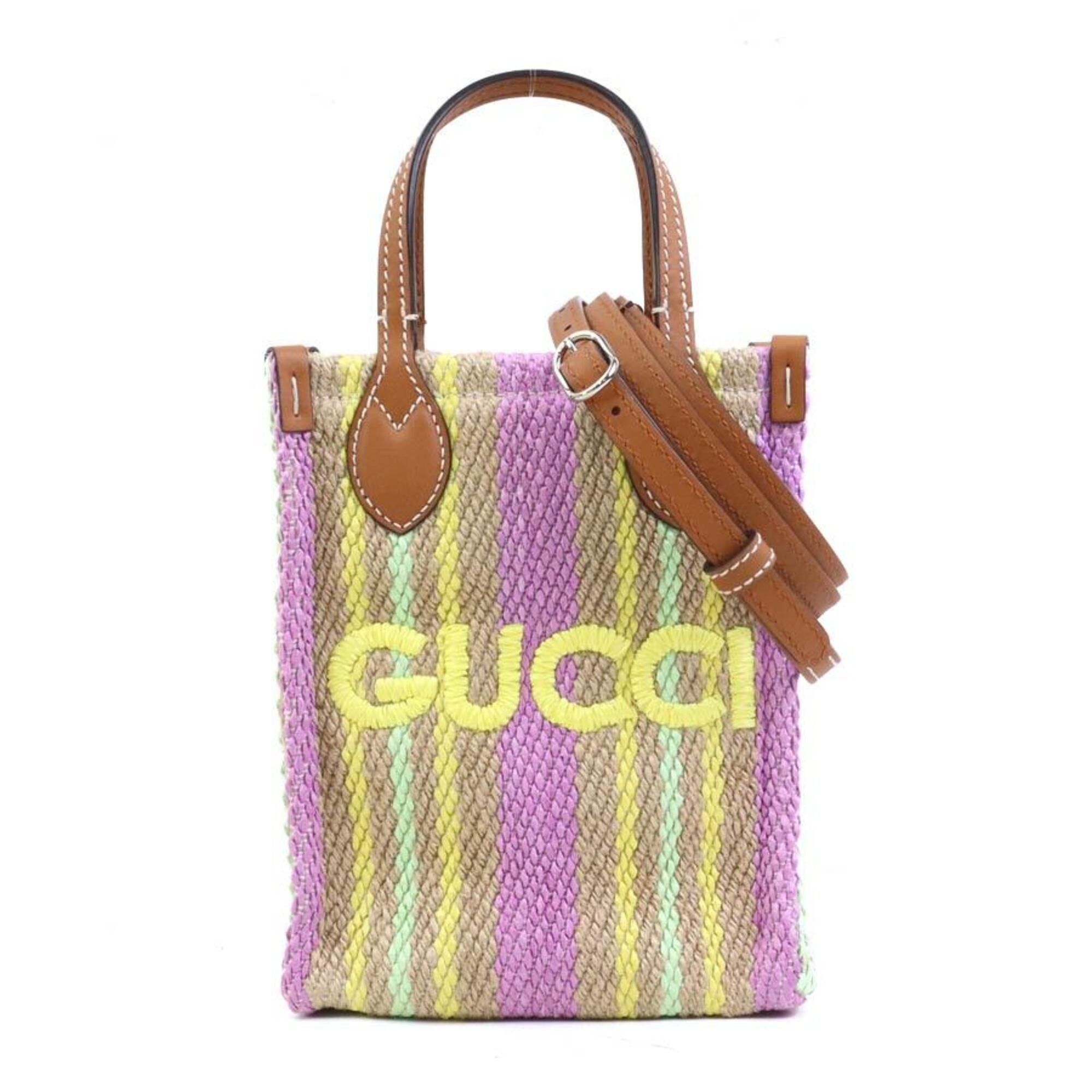 Gucci Multi-Color Straw Cotton Handbag (Pre-Owned)