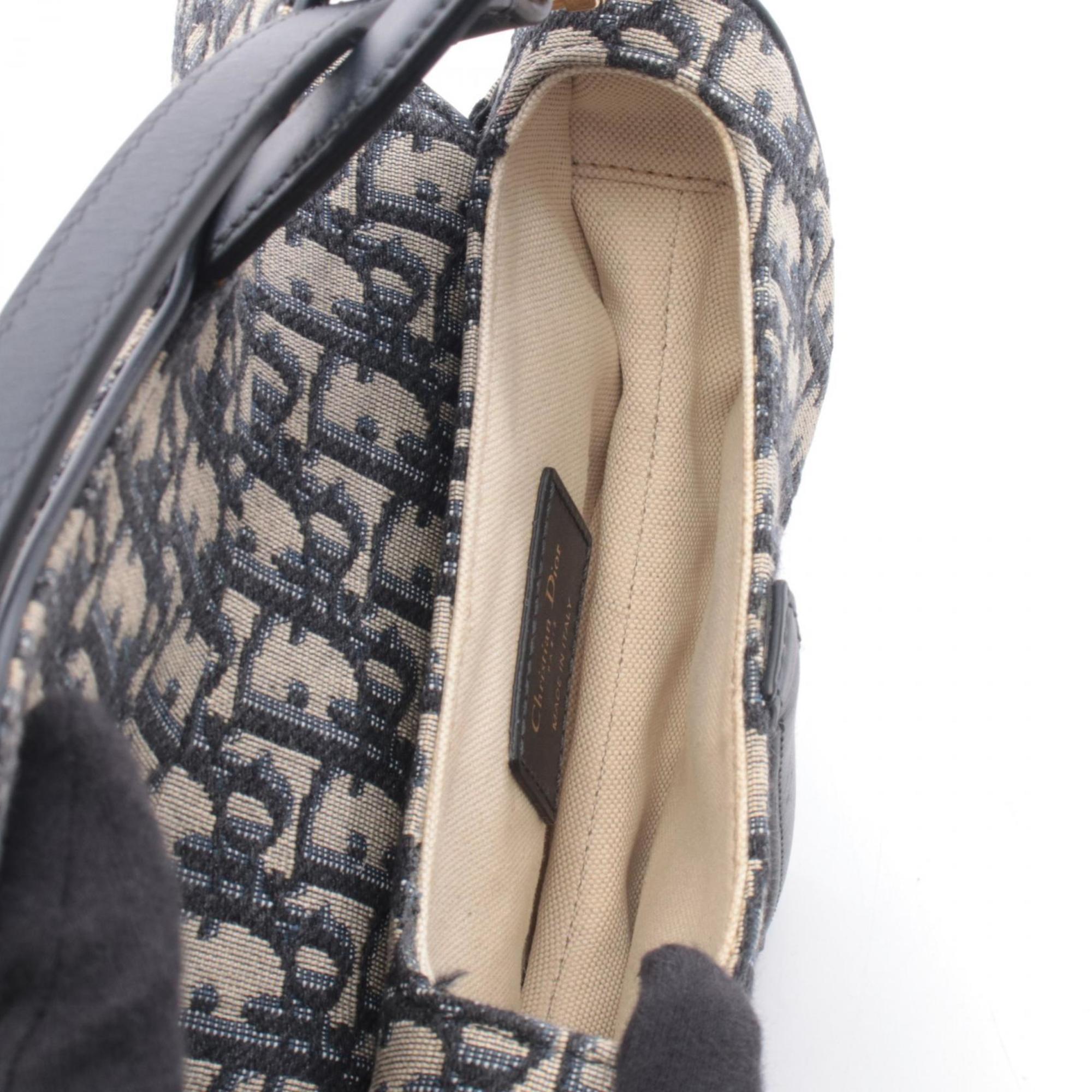 Christian Dior Ivory Navy Canvas Leather Handbag Saddle Bag (Pre-Owned)