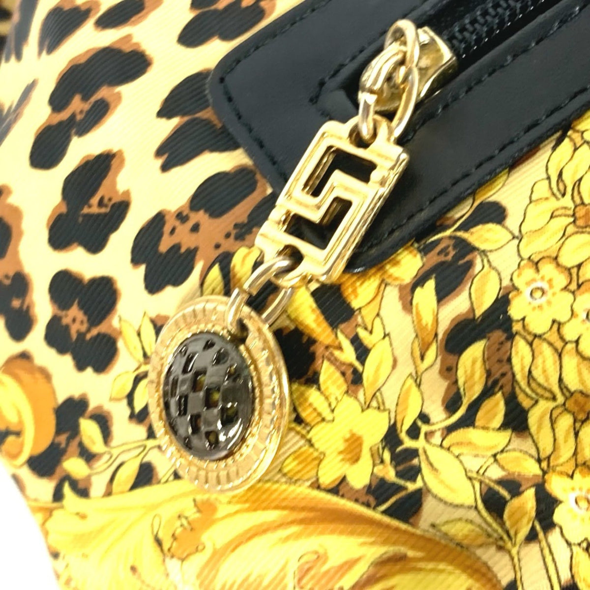 Versace Black Yellow Pvc Leather Backpack (Pre-Owned)