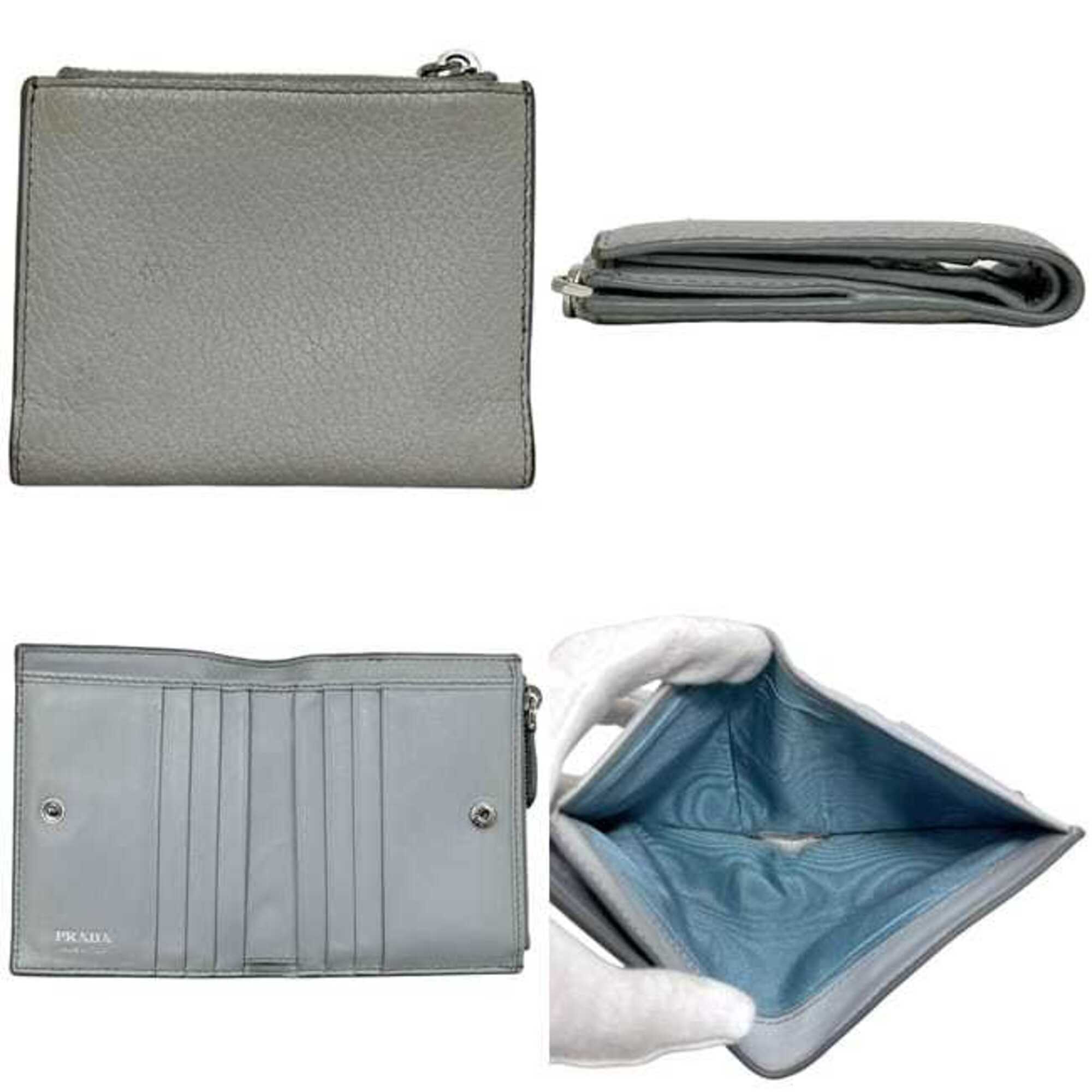 Prada Gray Leather Wallet (Bi-Fold) (Pre-Owned)