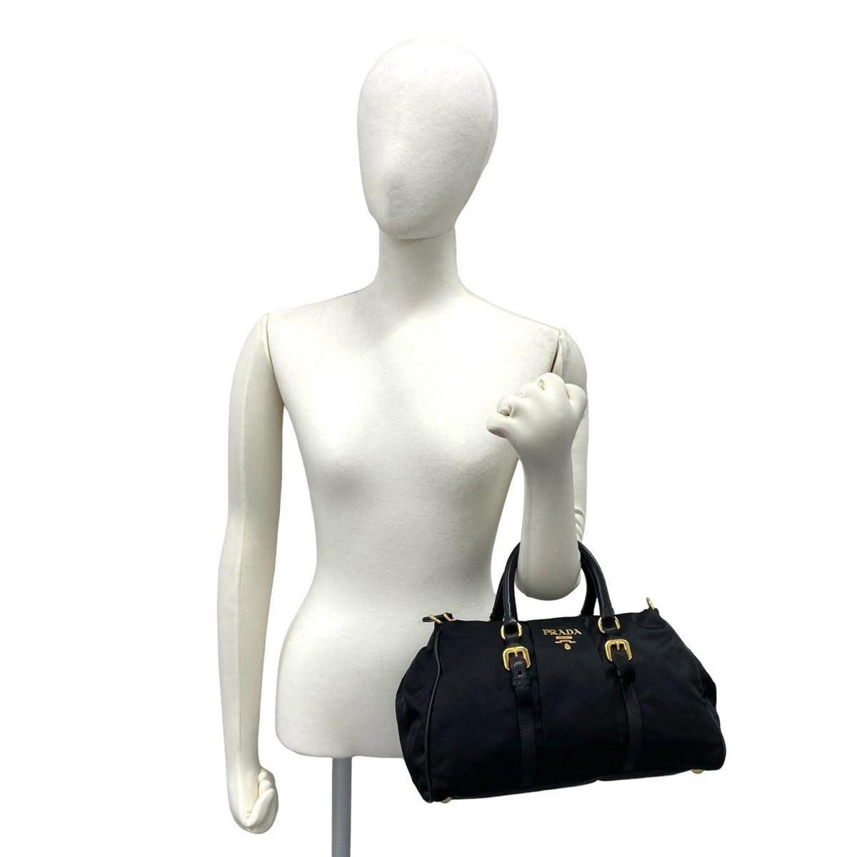 Prada Black Nylon Leather Handbag Shoulder Bag Tote Bag (Pre-Owned)