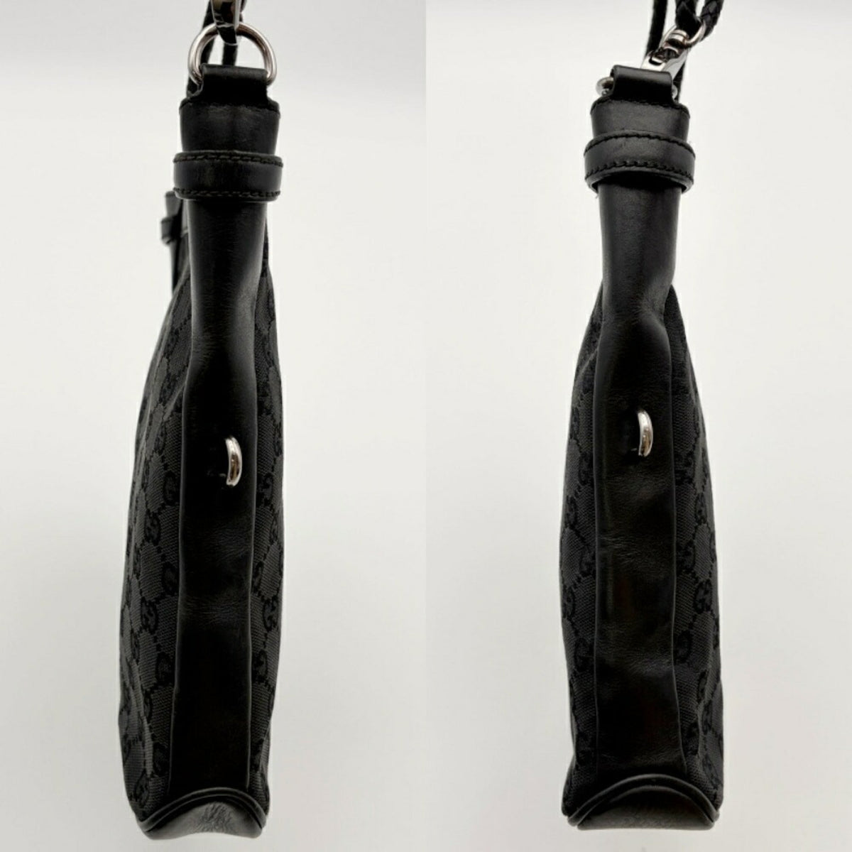Gucci Black Gg Canvas Leather Shoulder Bag (Pre-Owned)
