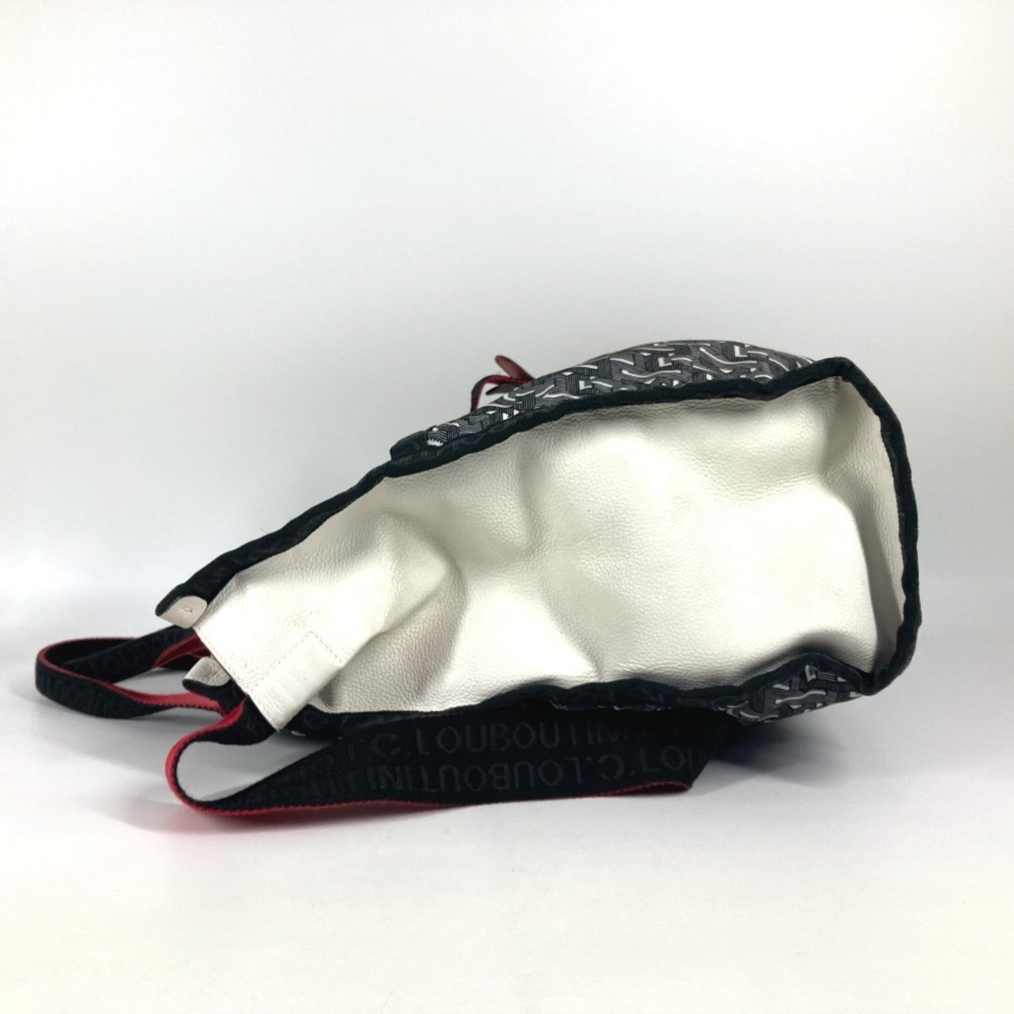 Christian Louboutin Black Red Color White Nylon Handbag Shoulder Bag Tote Bag (Pre-Owned)