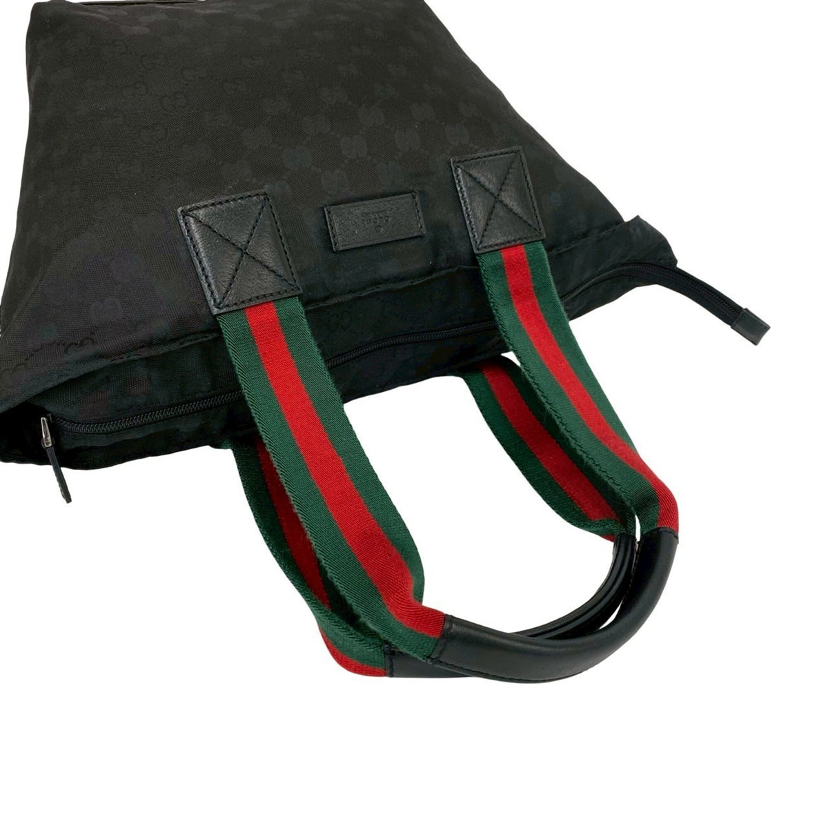 Gucci Black Green Red Color Leather Nylon Canvas Handbag Tote Bag (Pre-Owned)