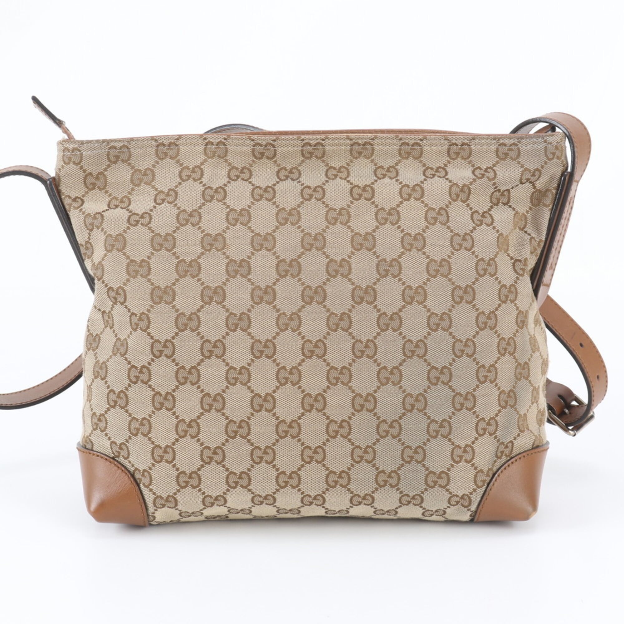 Gucci Beige Leather Canvas Handbag Shoulder Bag Tote Bag (Pre-Owned)