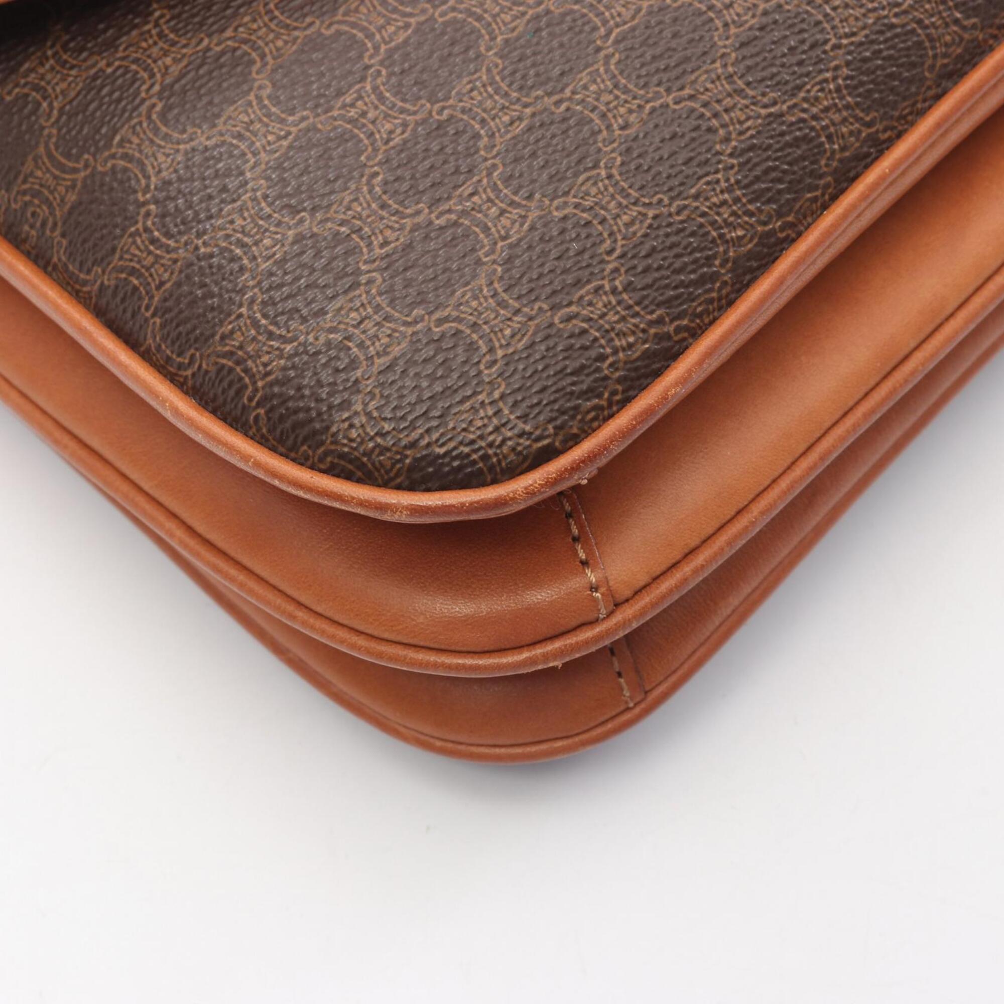Celine Brown Coated Canvas Leather Handbag Shoulder Bag (Pre-Owned)
