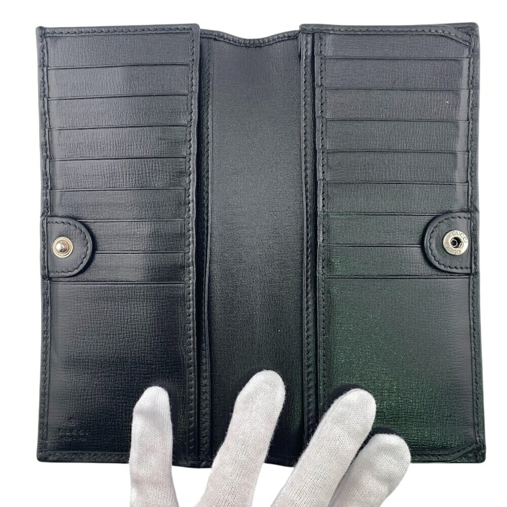 Gucci Gg Supreme Black Leather Long Wallet (Bi-Fold) (Pre-Owned)
