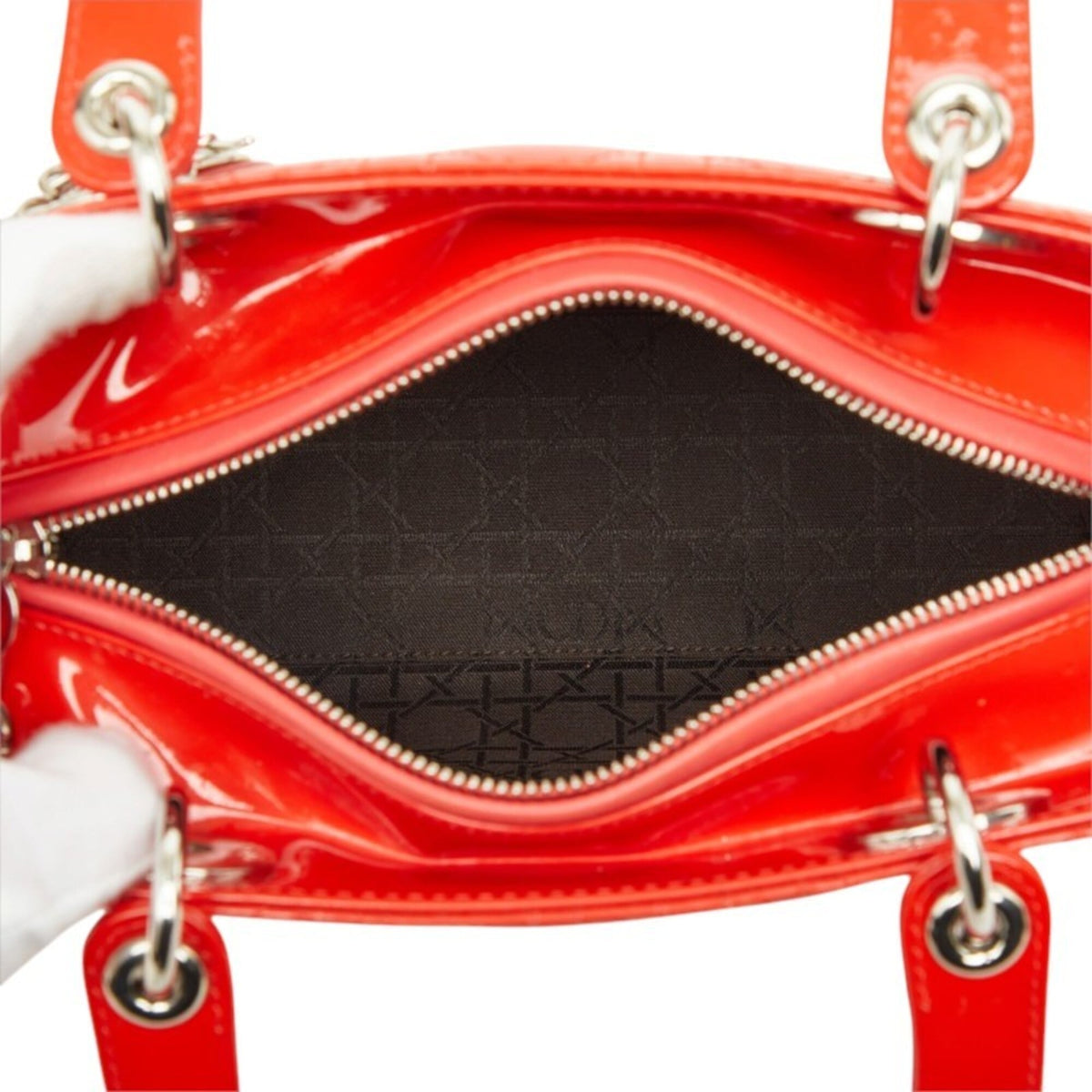 Christian Dior Lady Dior Red Color Patent Leather Handbag Shoulder Bag (Pre-Owned)